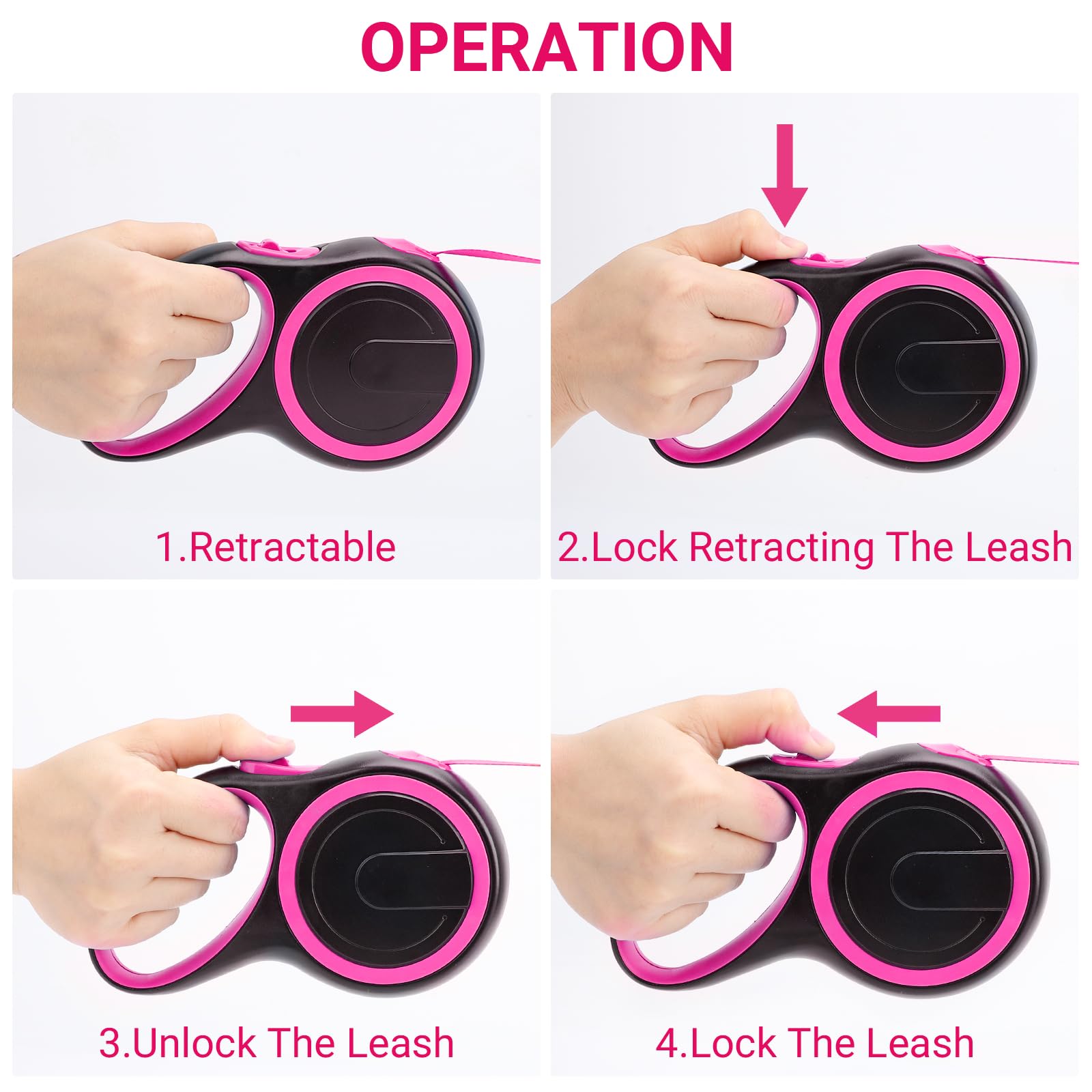 Segarty Pink Retractable Dog Leash, 16Ft Heavy Duty Walking Dog Leash For Medium Small Dogs Up To 44Lb, Anti-Slip Handle 360Tang