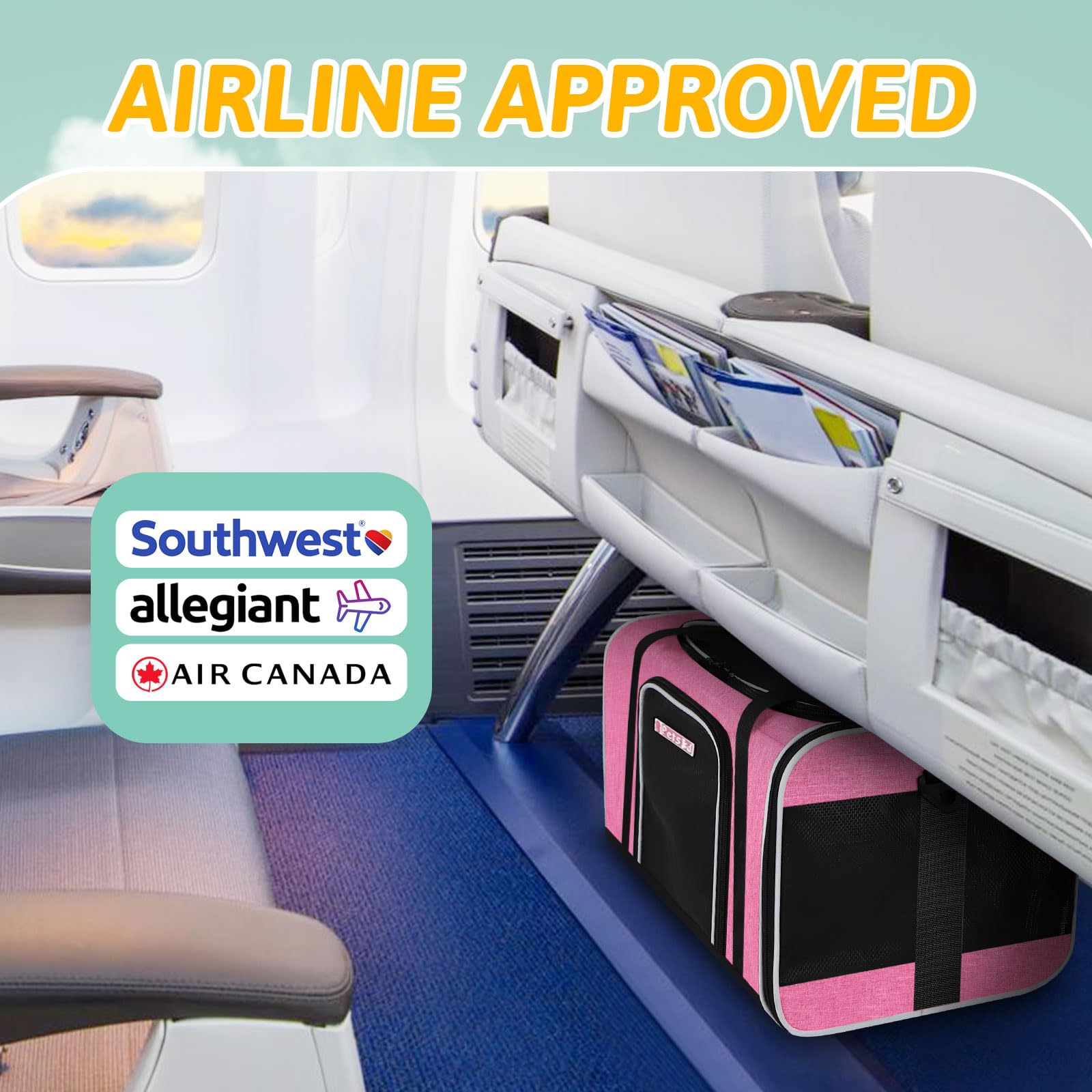 Petskd Pet Carrier 17X13X9.5 Southwest Airline Approved,Pet Travel Carrier Bag For Small Cats And Dogs, Soft Dog Carrier For 1-15 Lbs Pets,Dog Cat Carrier With Safety Lock Zipper (Pink)