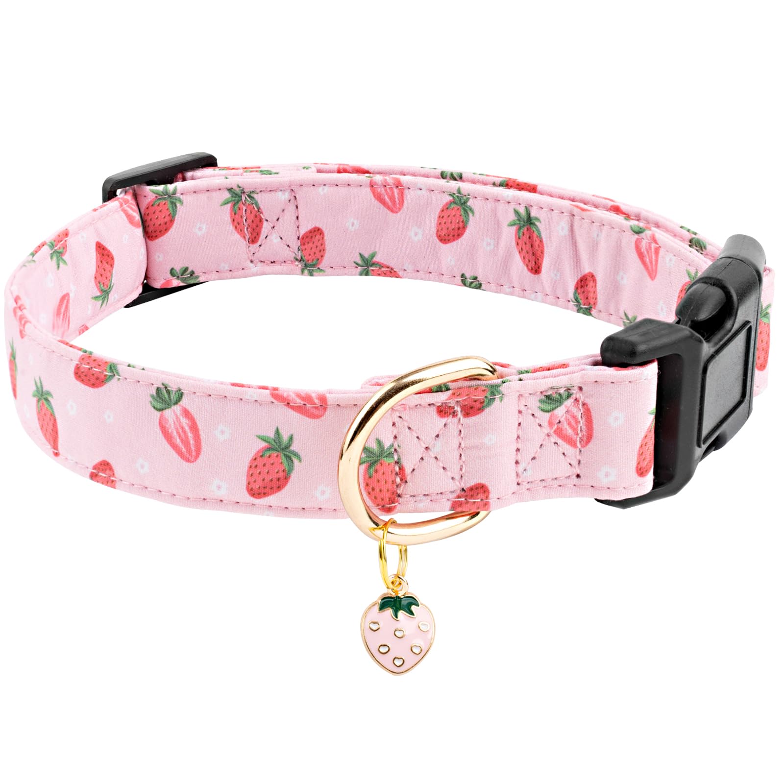 Faygarsle Pink Strawberry Print Cotton Dog Collar For Small, Medium, Large Boys Girls Dogs M