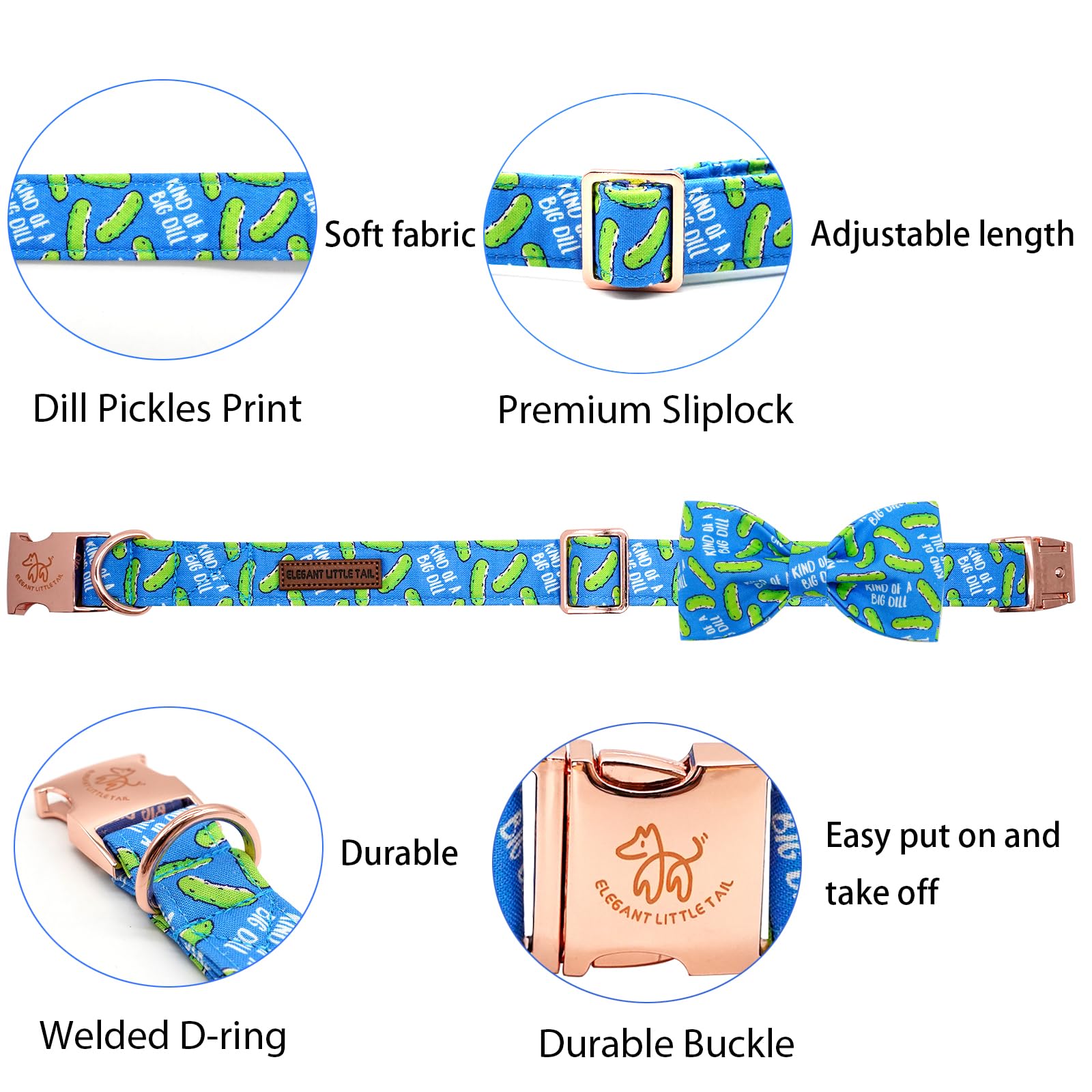 Elegant little tail Dog Collar, Dog Collar with Bow tie, Dill Pickles Print Dog Collar Pet Collar Boy Cute Bowtie Collar Dog for