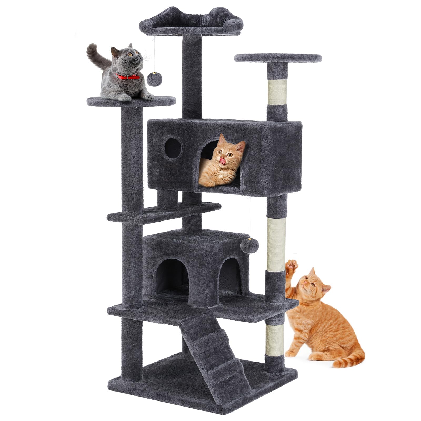 Cat Tree, 54-Inch Cat Tower for Indoor Cats with Sisal Scratching Post, Cat Play House, Large Kitty Condo, Plush Multi-Level wit