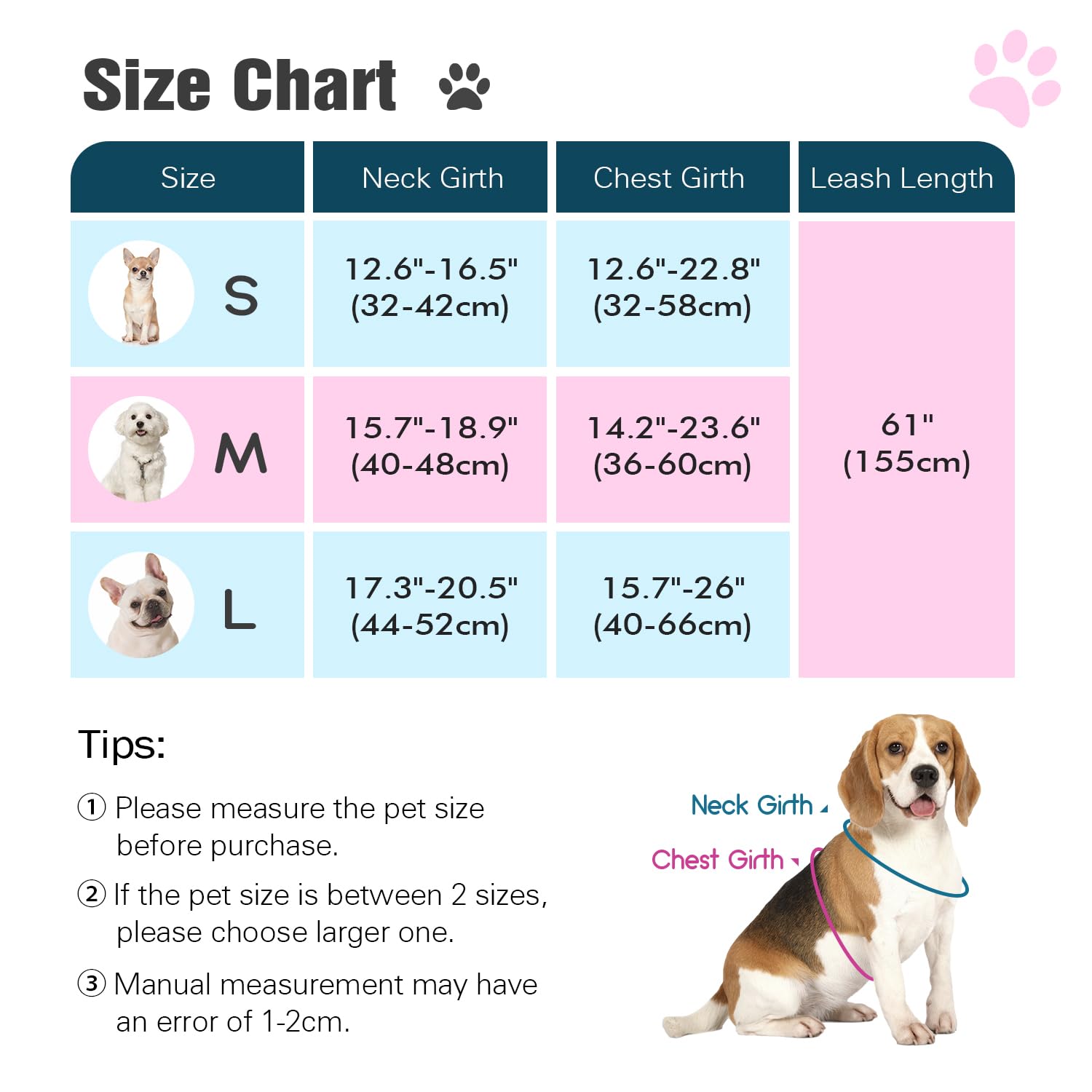 Pawaboo Small Dog Harness and Leash Set, Puppy Harness X-Frame No Pull No Choke, Dog Vest Harness Adjustable for Small Medium Si