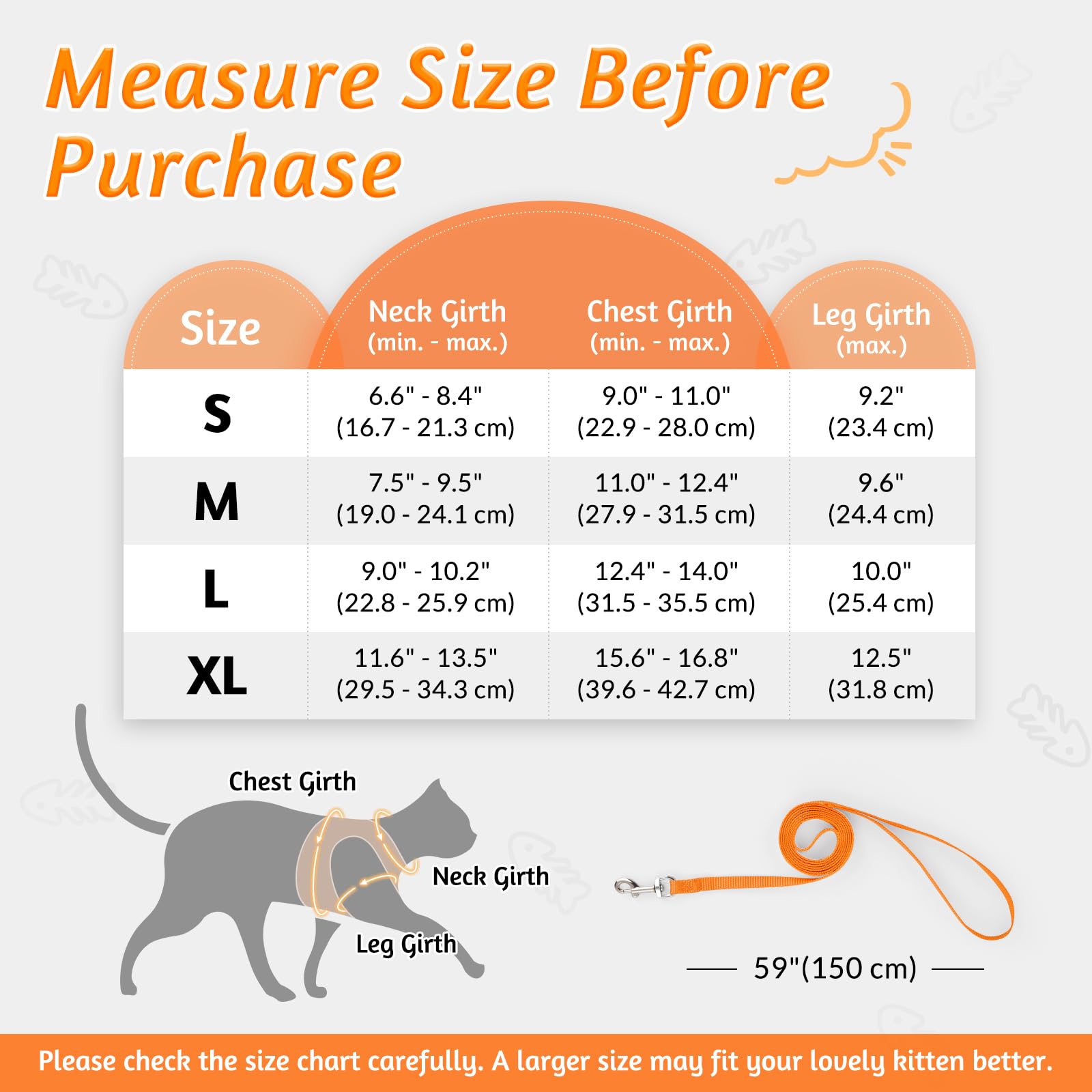 Rabbitgoo Cat Harness And Leash Set For Walking Escape Proof, Adjustable Soft Kittens Vest With Reflective Strip For Cats, Comfortable Outdoor Vest,Light Orange,L