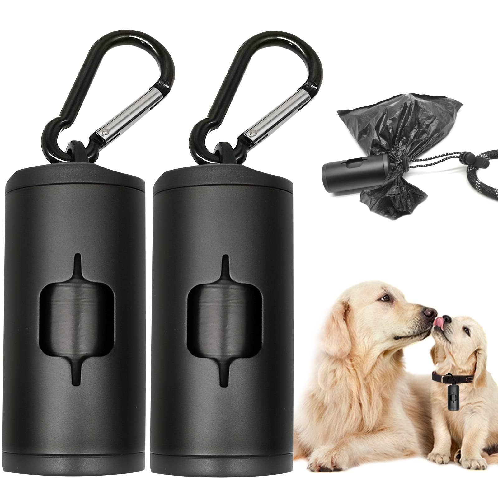 Yuchiya Aluminum Dog Poop Bags Holder With Carabiner Metal Pet Waste Bags Dispenser With Hook And Loop Fastener And Elastic Cord To Carry Used Bags(Silver, 2 Holder 30 Bags)