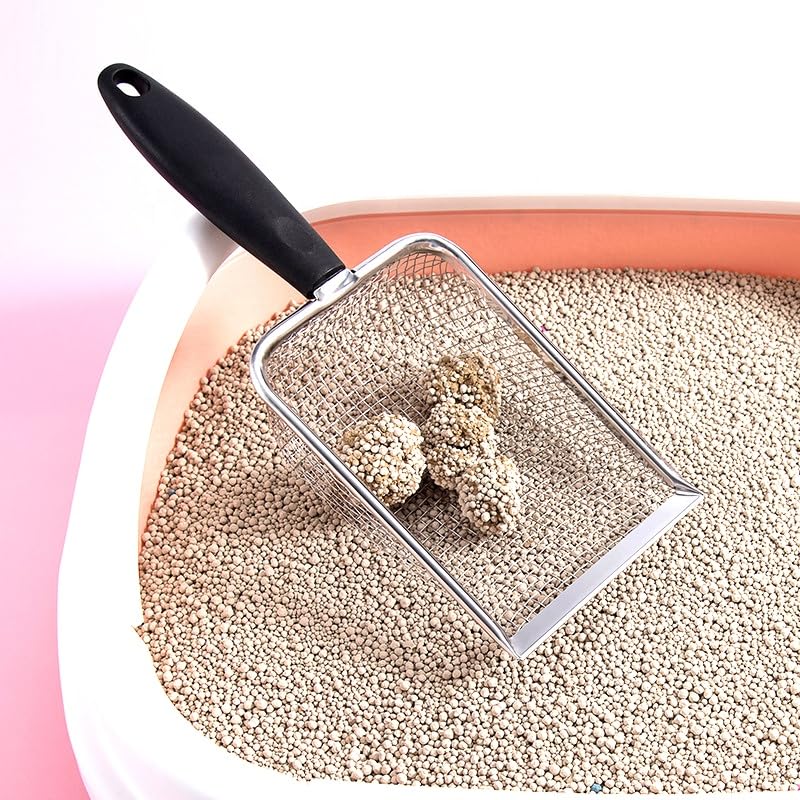 Hlmoptimo Cat Litter Scoop Stainless Steel Mesh Scooper Long Handle Deep Shovel Non-Stick Coated Metal Litter Scoop For Litter B