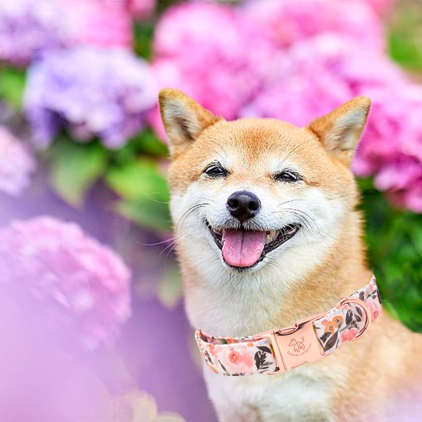 Elegant Little Tail Dog Collar, Pink Floral Pattern Pet Collar Summer Durable Cute Dog Collars Male Or Female Pet Gift Adjustabl