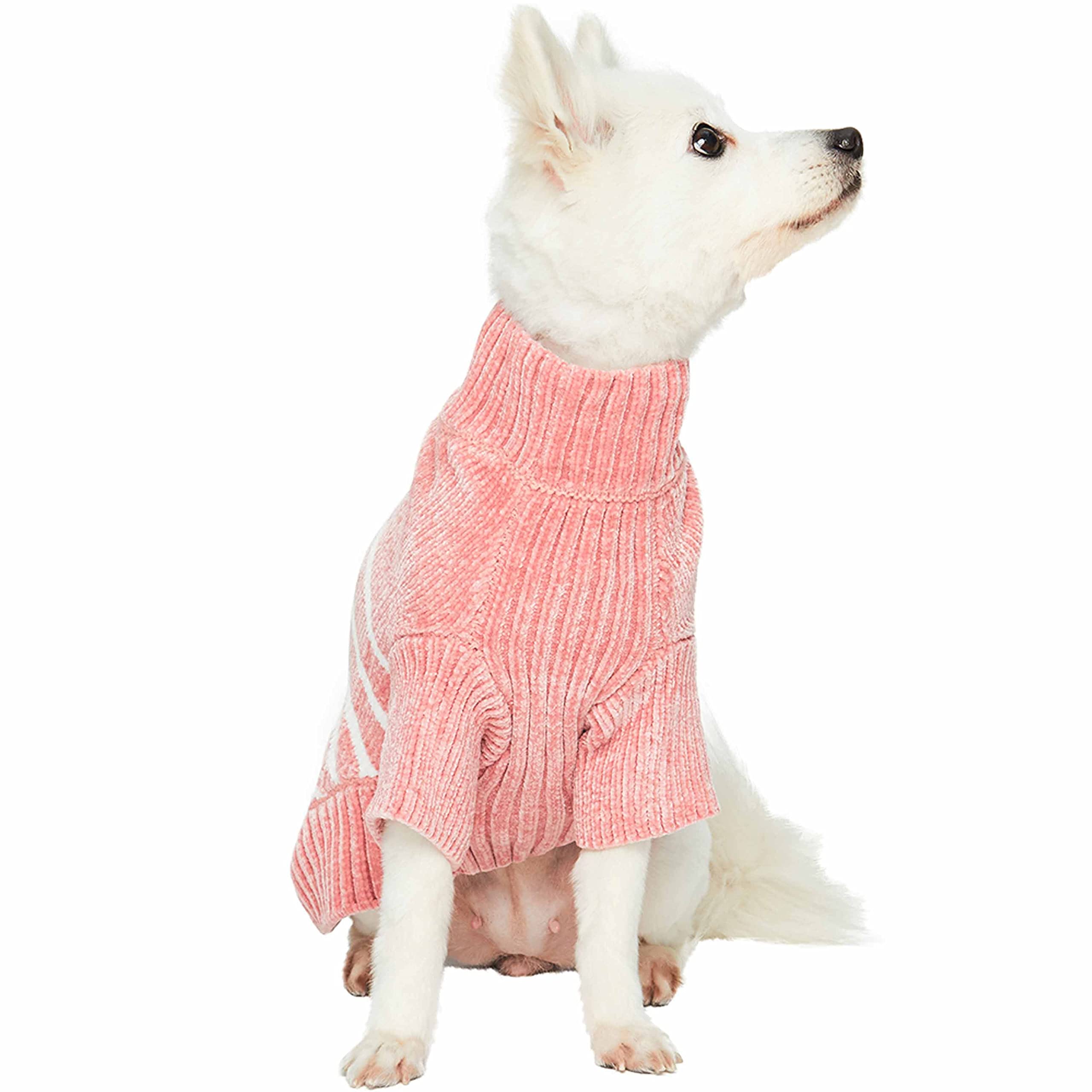 Blueberry Pet Cozy Soft Chenille Classy Striped Dog Sweater in Dusty Rose, Back Length 22'', Pink Clothes for Dogs