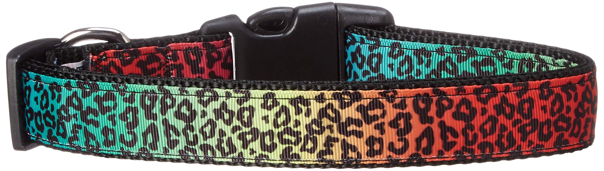 Mirage Pet Products Rainbow Leopard Nylon Ribbon Dog Collars, Large