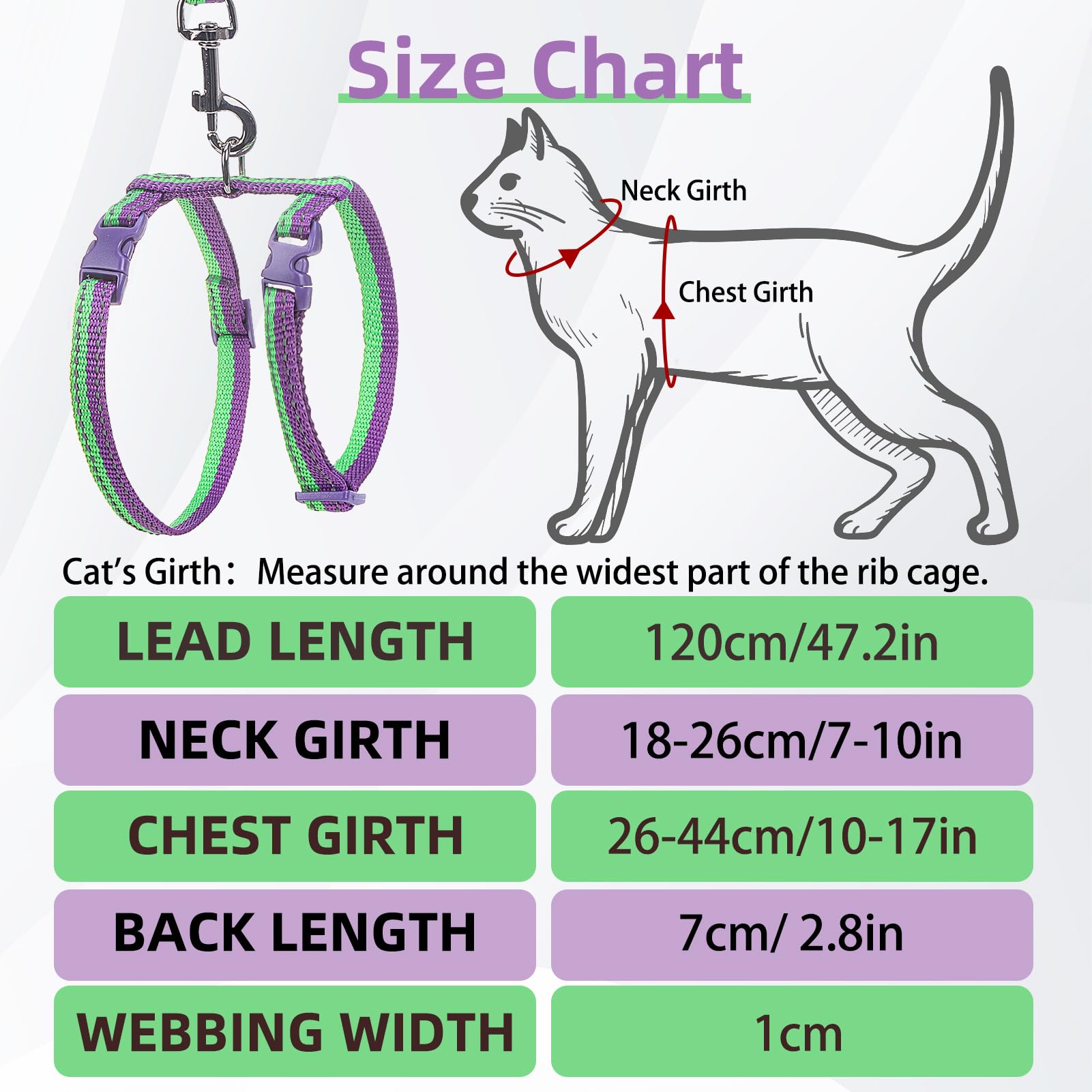 PUPTECK Adjustable Cat Harness & Leash Set, Escape Proof, Small, Purple & Green, Polyester, Model: SCIUK25CHS02_RP&G_S