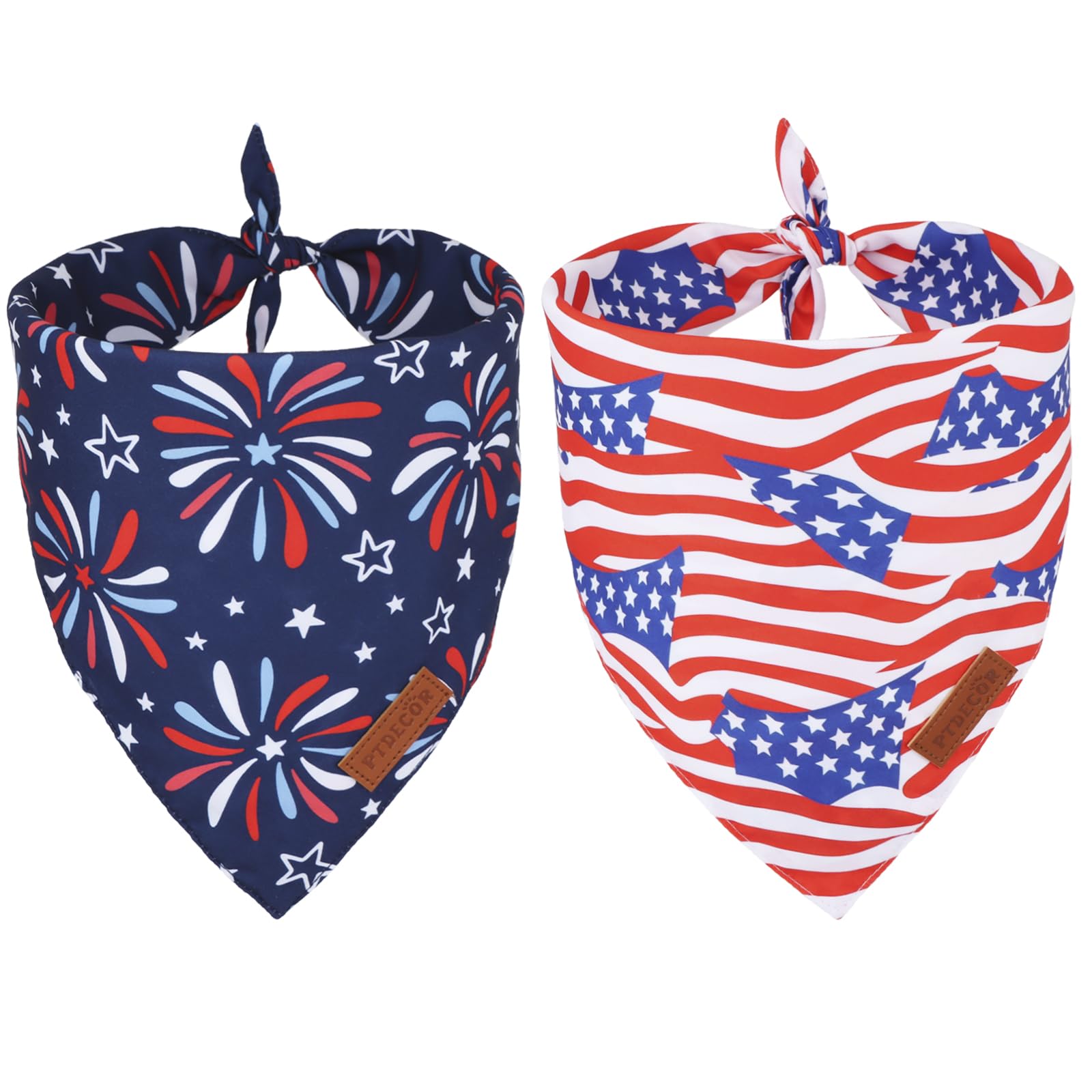 Ptdecor American Flag Dog Bandana 4Th Of July Dog Scarf Reversible Red Blue Patriotic Bandanas For Medium Large Dogs Pets (Blue 
