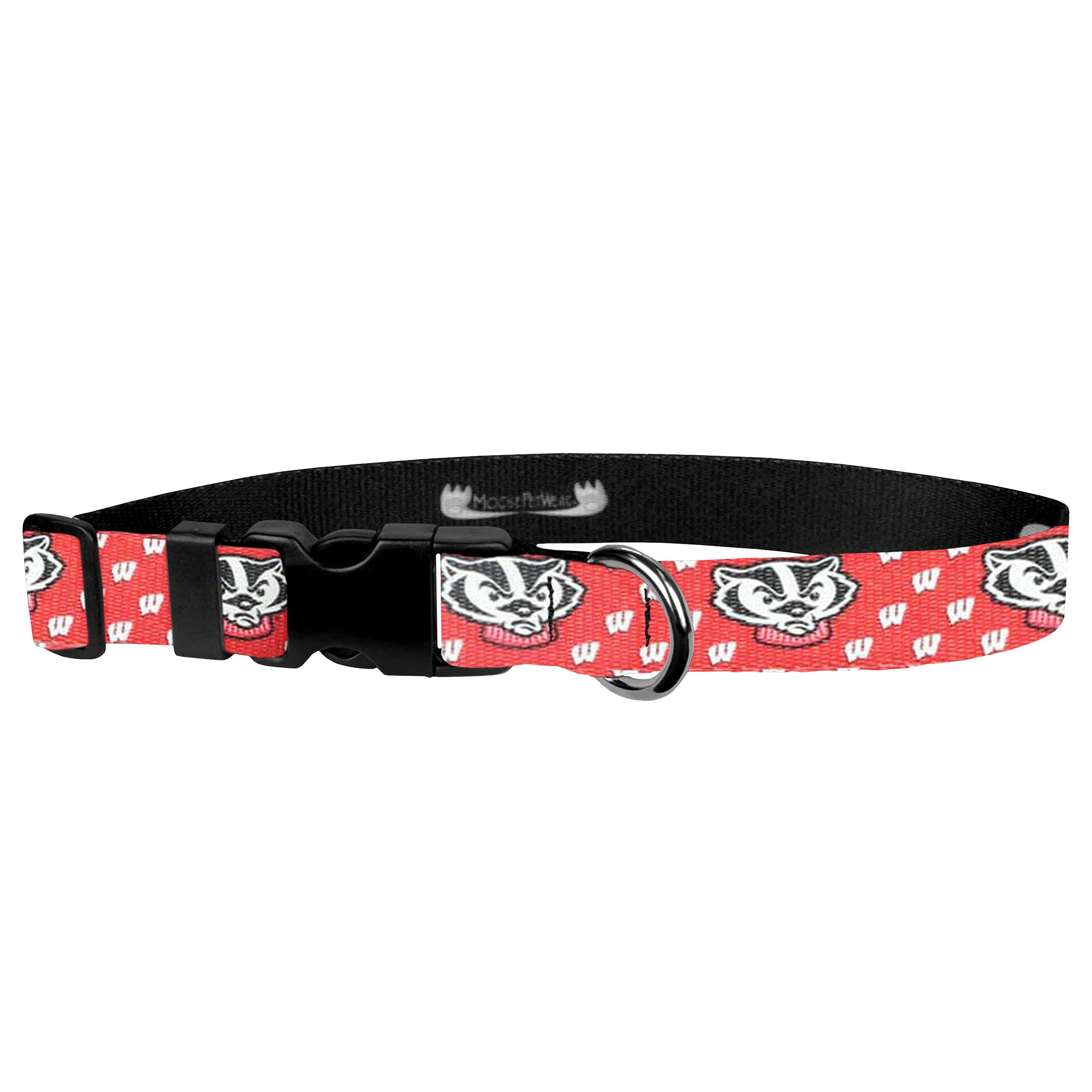 University Of Wisconsin Dog Collar - Deluxe Adjustable Dog Collars, 1' Wide Collar Adjusts 16-27', Extra Large, Red Badger