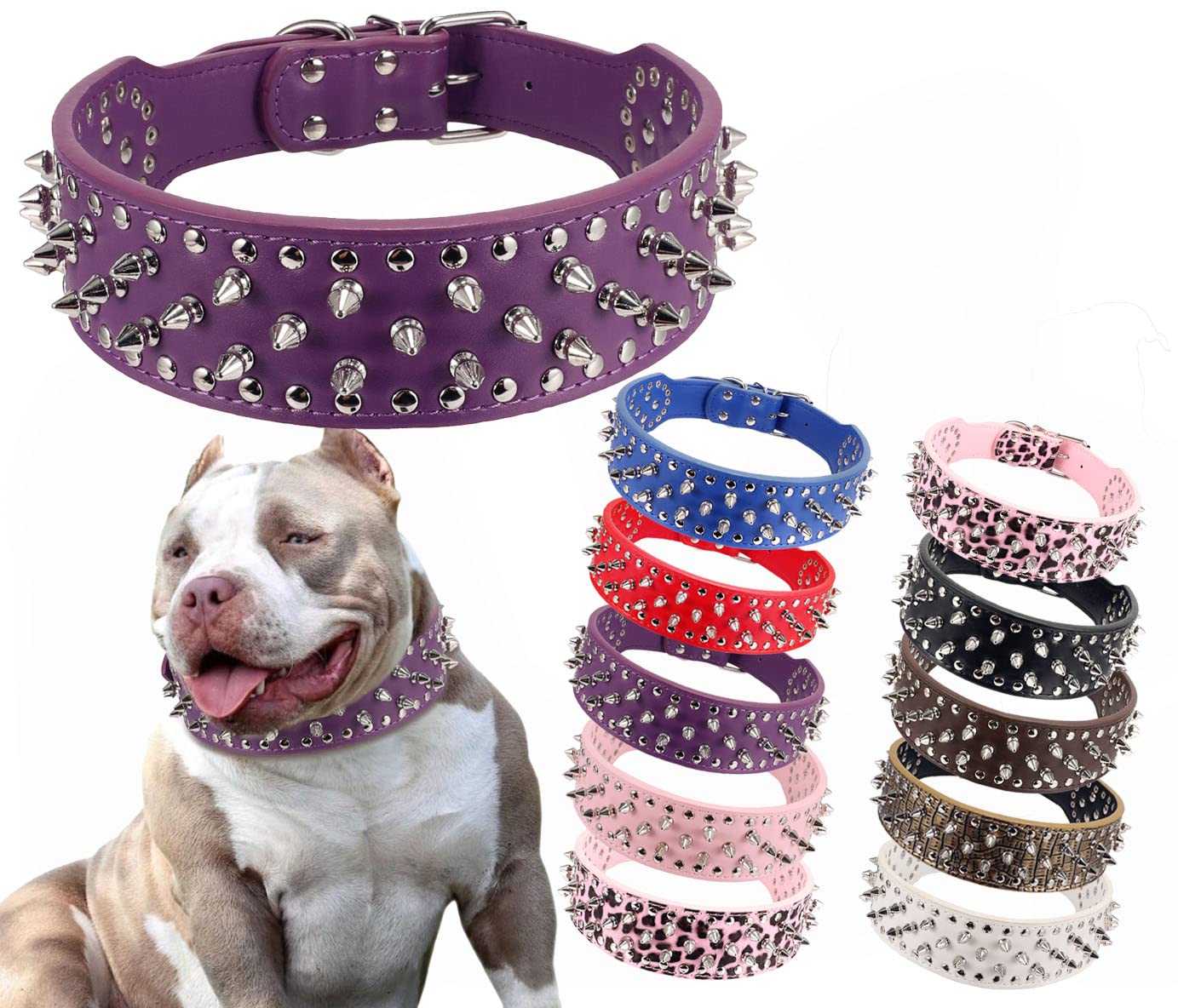 Btdcfy Pu Leather Adjustable Spiked Studded Dog Collar 2''