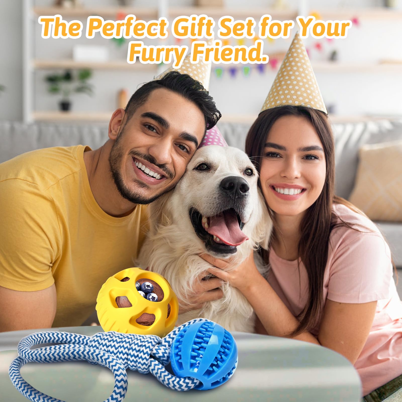 MASHDE Treat Dispensing Dog Toys & Dog Puzzle Toy to Keep Them Busy, Bite and Brush Dental Toy for Medium Large Dogs Bathing Gro