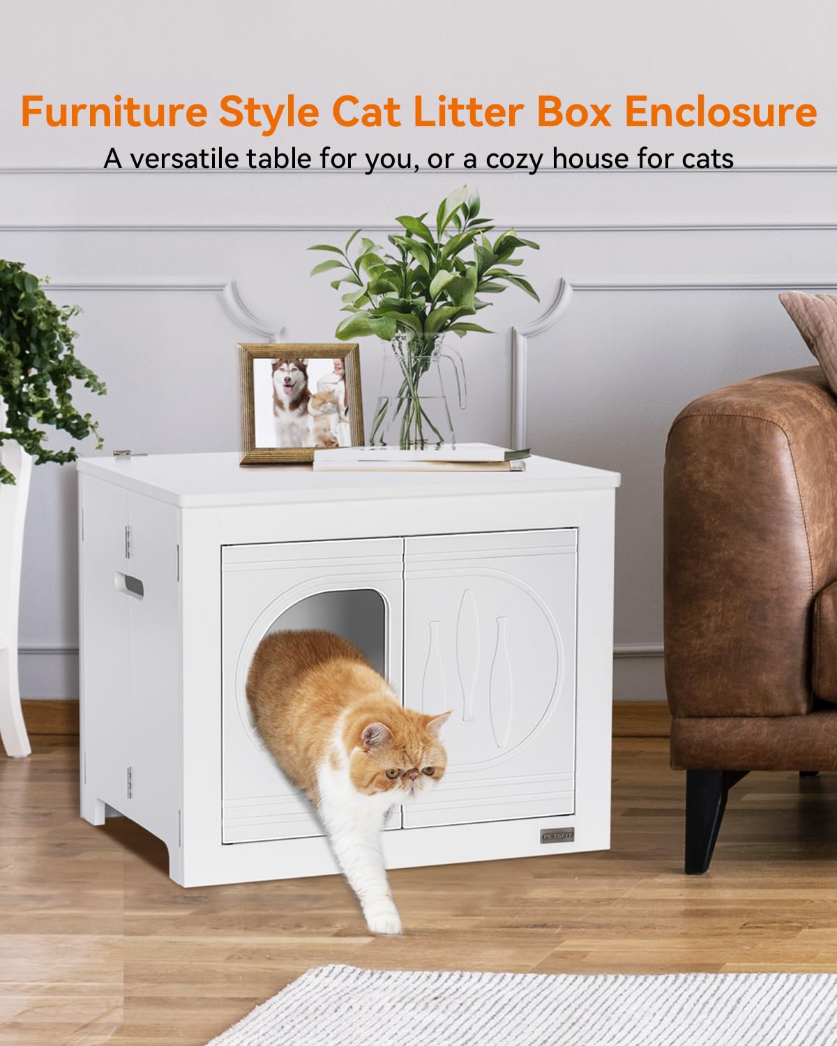 PETSFIT Cat Litter Box Enclosure Folding Furniture, Unfold to Use, No Assembly Needed, Litter Box Furniture as Cat House, End Ta