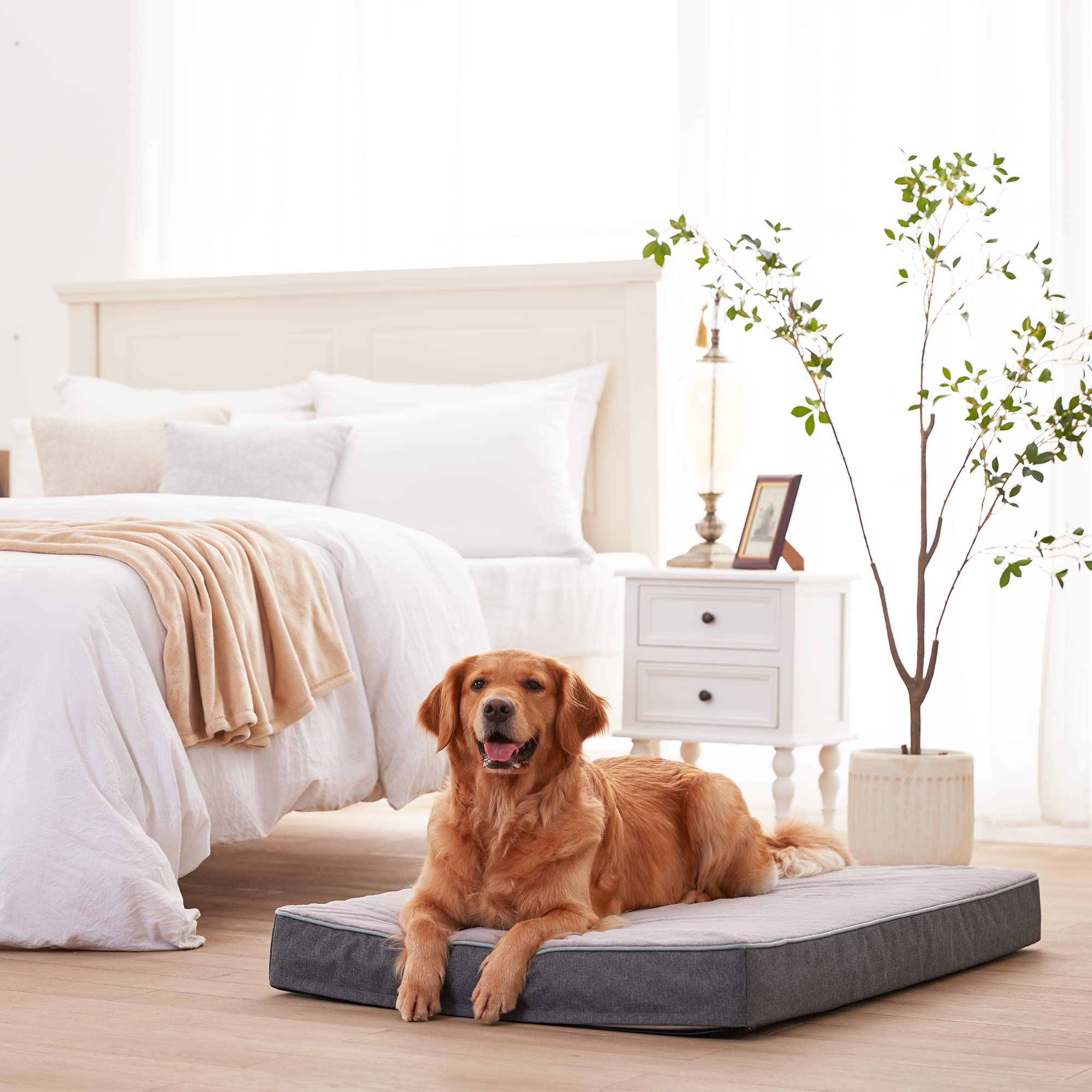 Urgvanz Pet Orthopedic Memory Foam Dog Bed,Cooling Dog Beds For Large Dogs, Washable Pet Beds For Crate With Faux Fur Cover, Wat