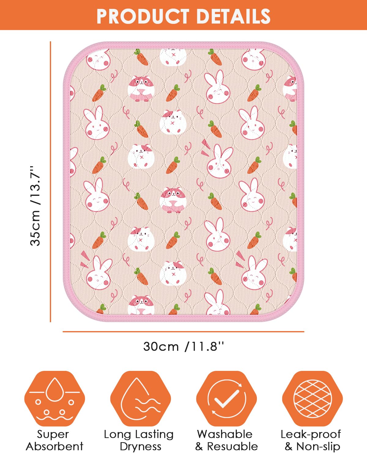 Bissap 2 Packs Guinea Pig Cage Liners, 11.8 ' 'X13.7 ' ' Washable Guinea Pig Pee Pads Non Slip Reusable Fast and Super Absorbent