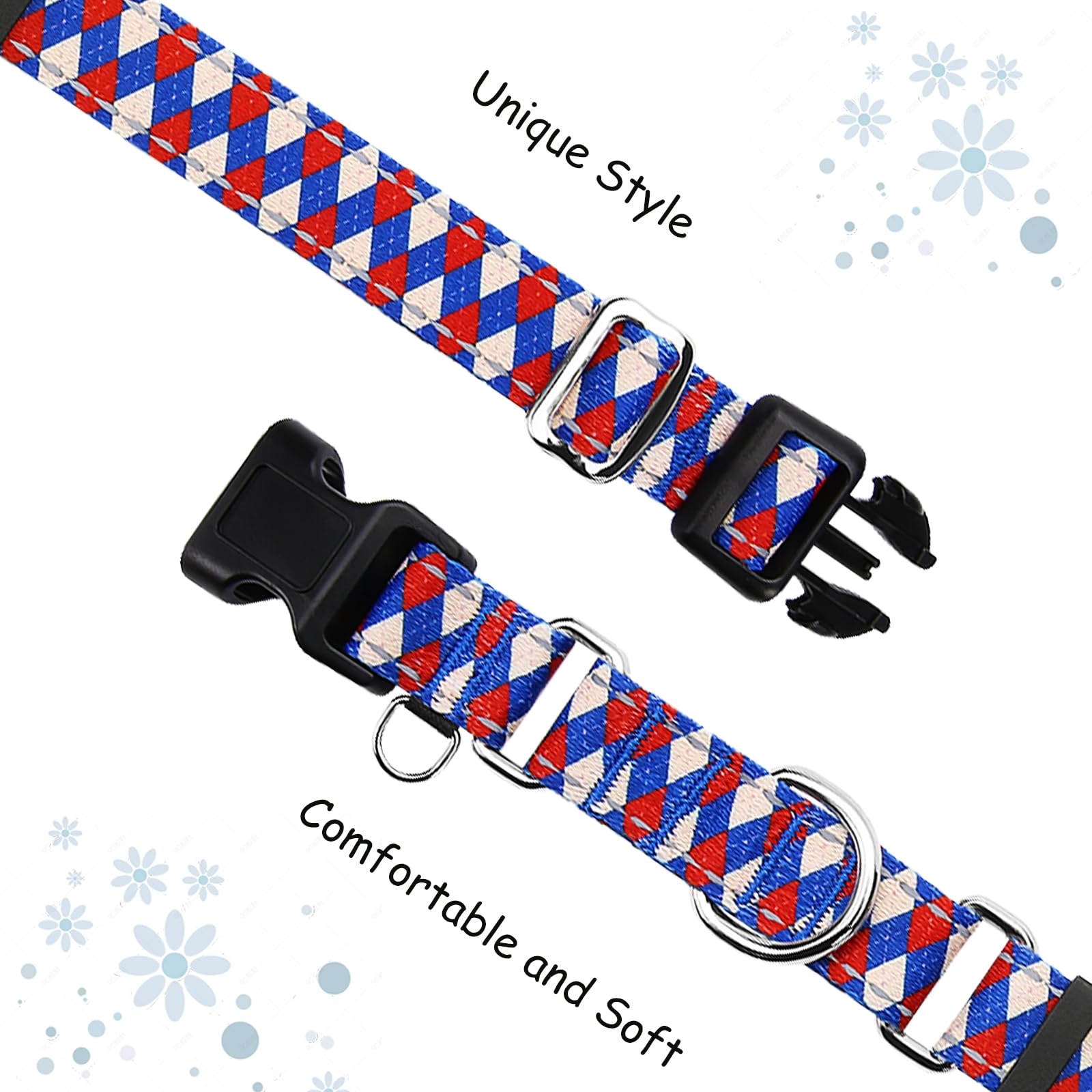 Fidohug Reflective Martingale Dog Collar With Buckle Soft Nylon Geometric Patterns Pet Collars For Medium Dogs (Argyle, M)