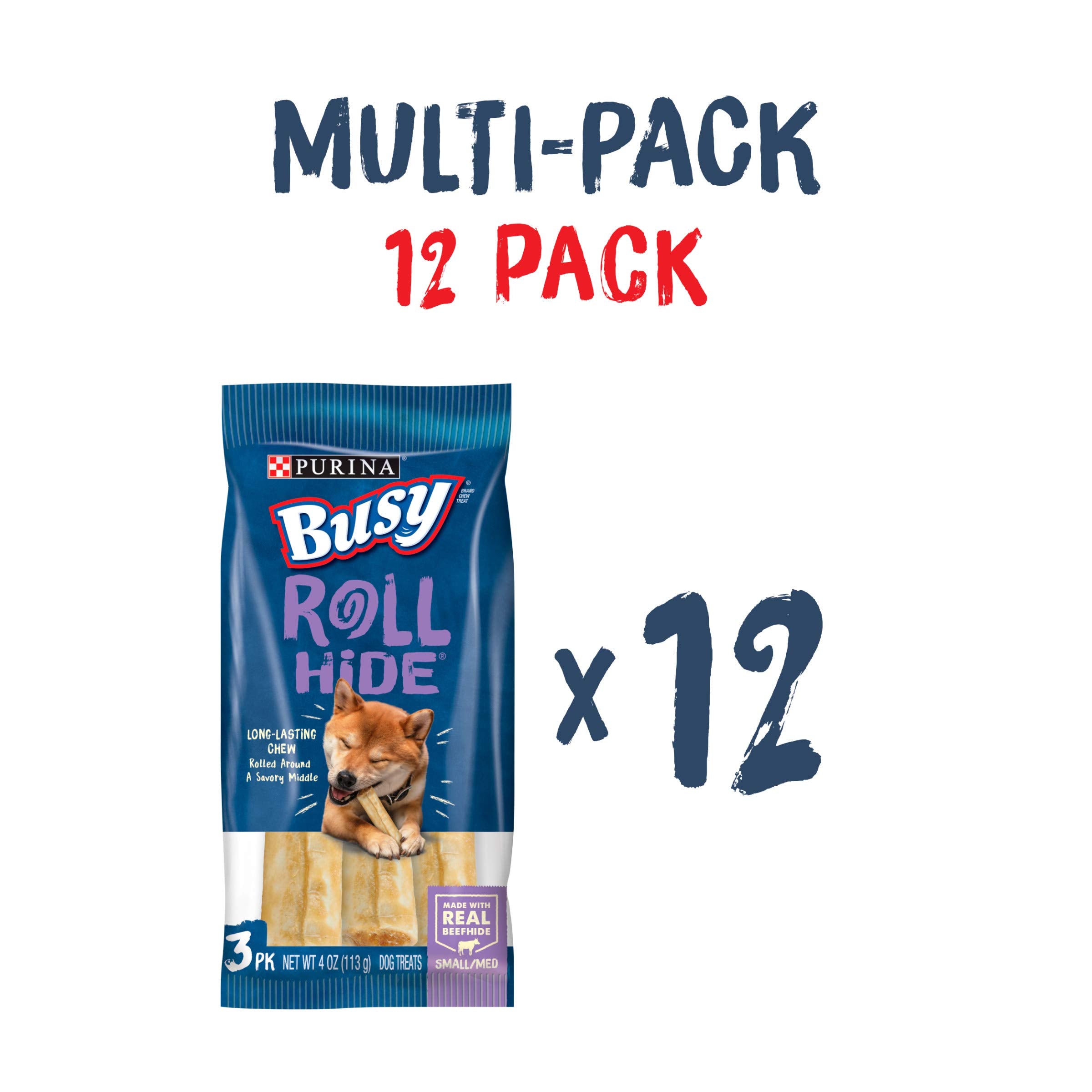 Purina Busy Rawhide Small/Medium Breed Dog Bones, Rollhide - (Pack of 12) 3 ct. Pouches