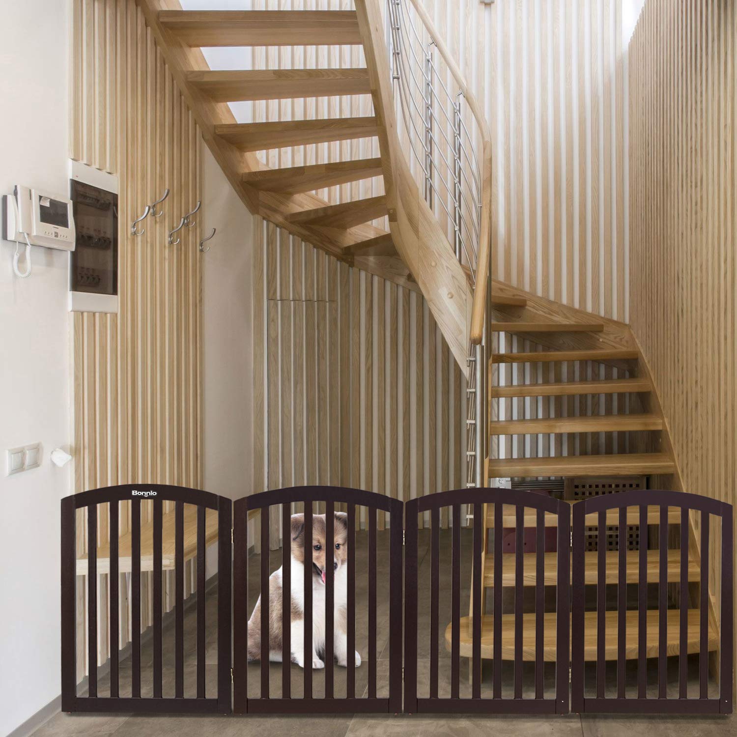 Bonnlo 30'' Tall Free Standing Pet Gate For Dogs, 81    Wide Dog Gates For The House, Doorways & Stairs, Dog Fence Indoor Puppy