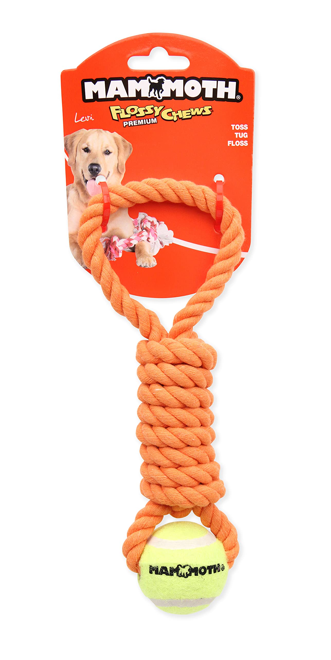 Mammoth Flossy Chews Twister Rope Toy With Tennis Ball – Premium Cotton-Poly Tug Toy For Dogs – Interactive Dog Tug Toy – Rope Dog Toy With Tennis Ball For Small Dogs - Mini 11' - Assorted Colors
