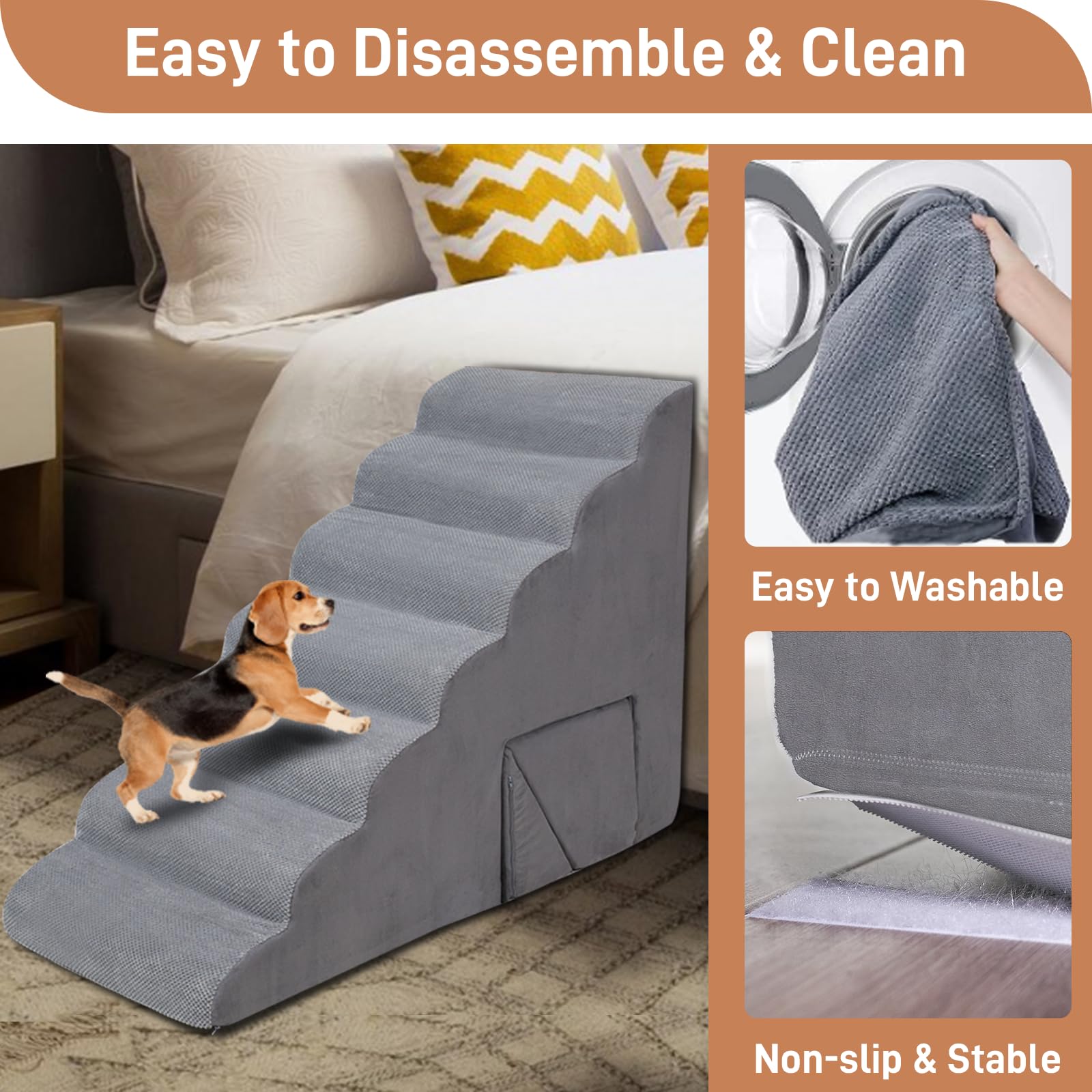 7-Tiers Dog Stairs For High Beds, 33 Inch Foam Dog Steps For Small Dogs, Non-Slip 7 Steps Pet Stairs For Small Dogs And Older Pe