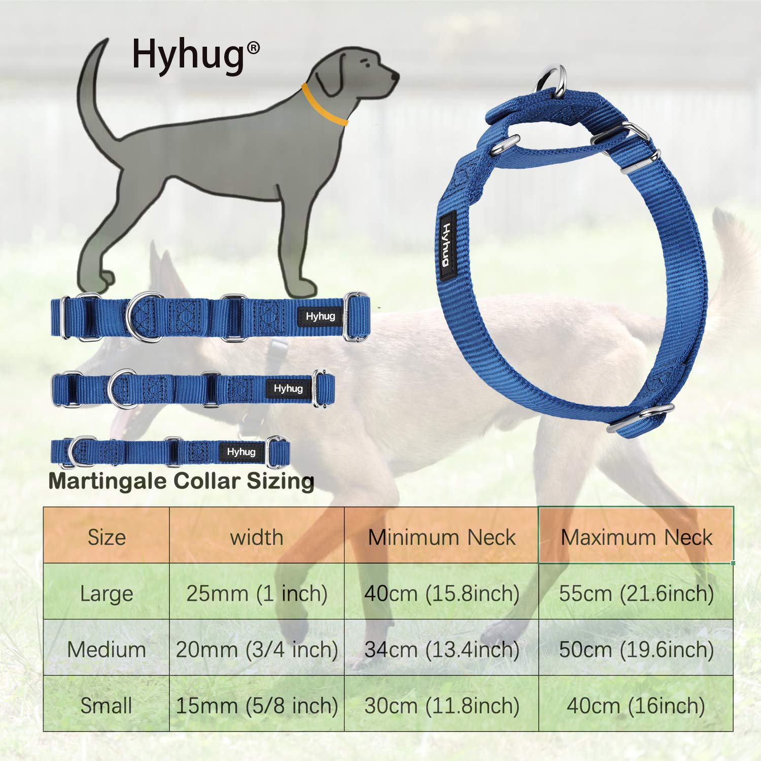 Hyhug Pets Premium Upgraded Heavy Duty Nylon Anti-Escape Martingale Collar For Puppy Dogs Comfy And Safe - Professional Training, Daily Use Walking. (Small, Classic Blue)