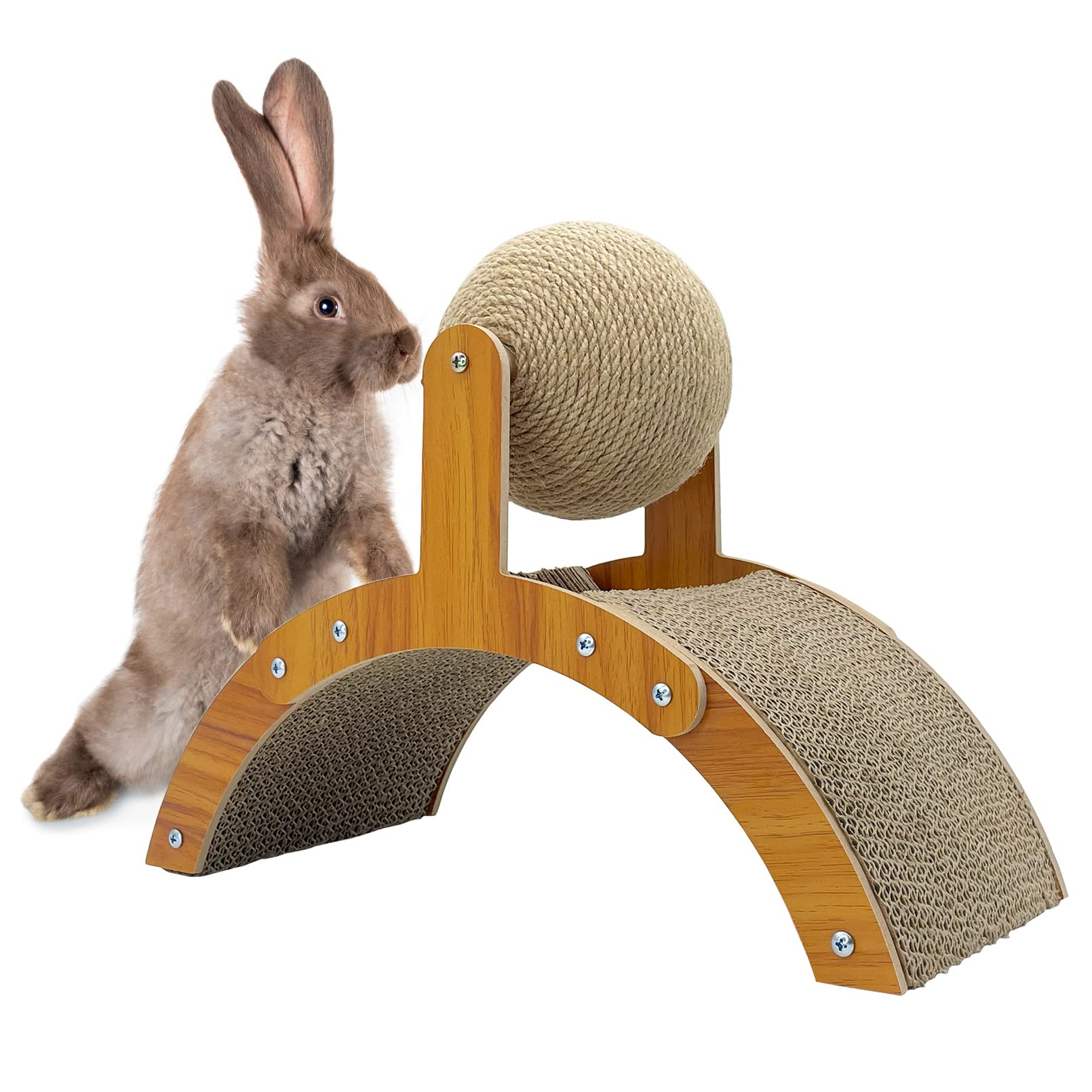 Fhiny Rabbit Scratch Toy, Natural Sisal Rabbit Scratching Ball with Cardboard Pad 2-in-1 Bunny Claw Scratcher Interactive Toys N