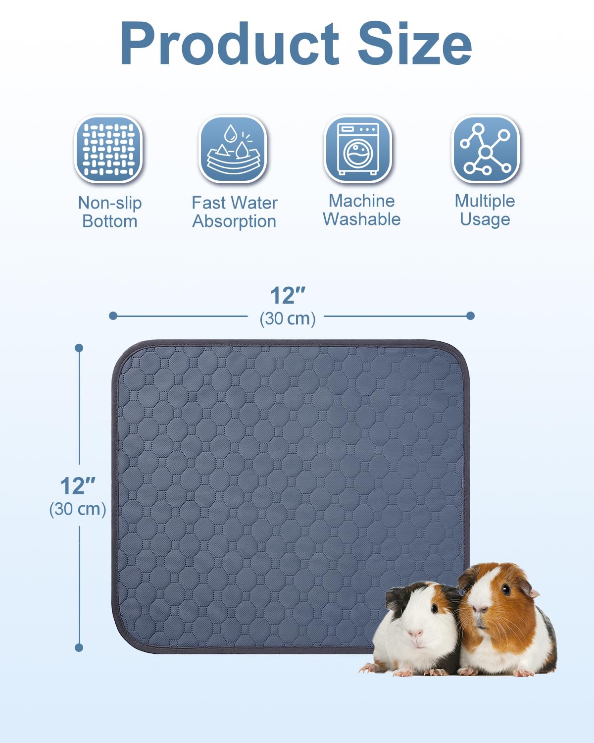 4 Pack 12'' X 12'' Guinea Pig Cage Liner, Washable Reusable Guinea Pig Bedding, Waterproof Absorbent Guinea Pig Pee Pad Non-Slip