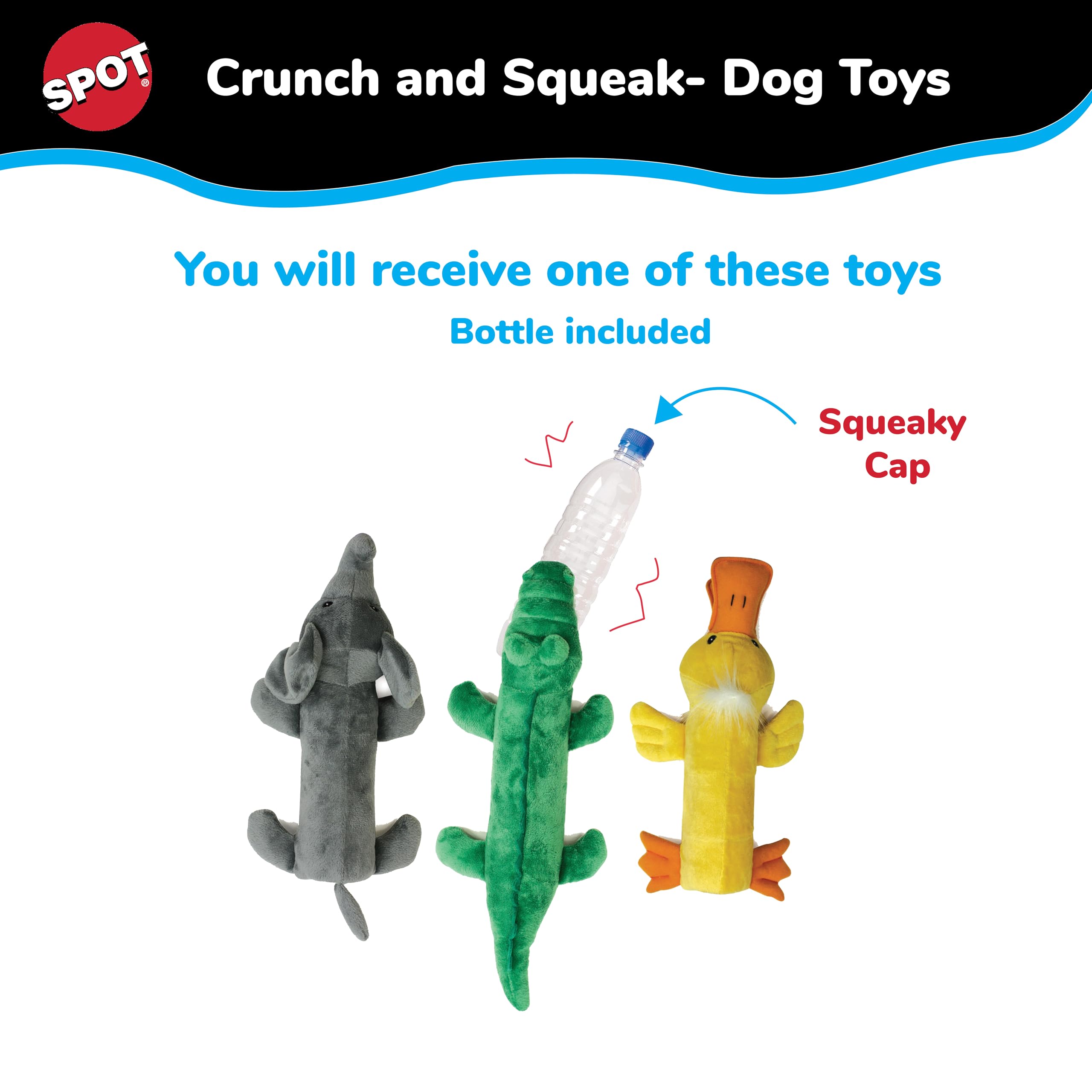 Spot Crunch And Squeak Plush Dog Toy - Crinkle Bottle Squeaker For Medium Puppies & Dogs, Light To Moderate Chewers, Assorted St
