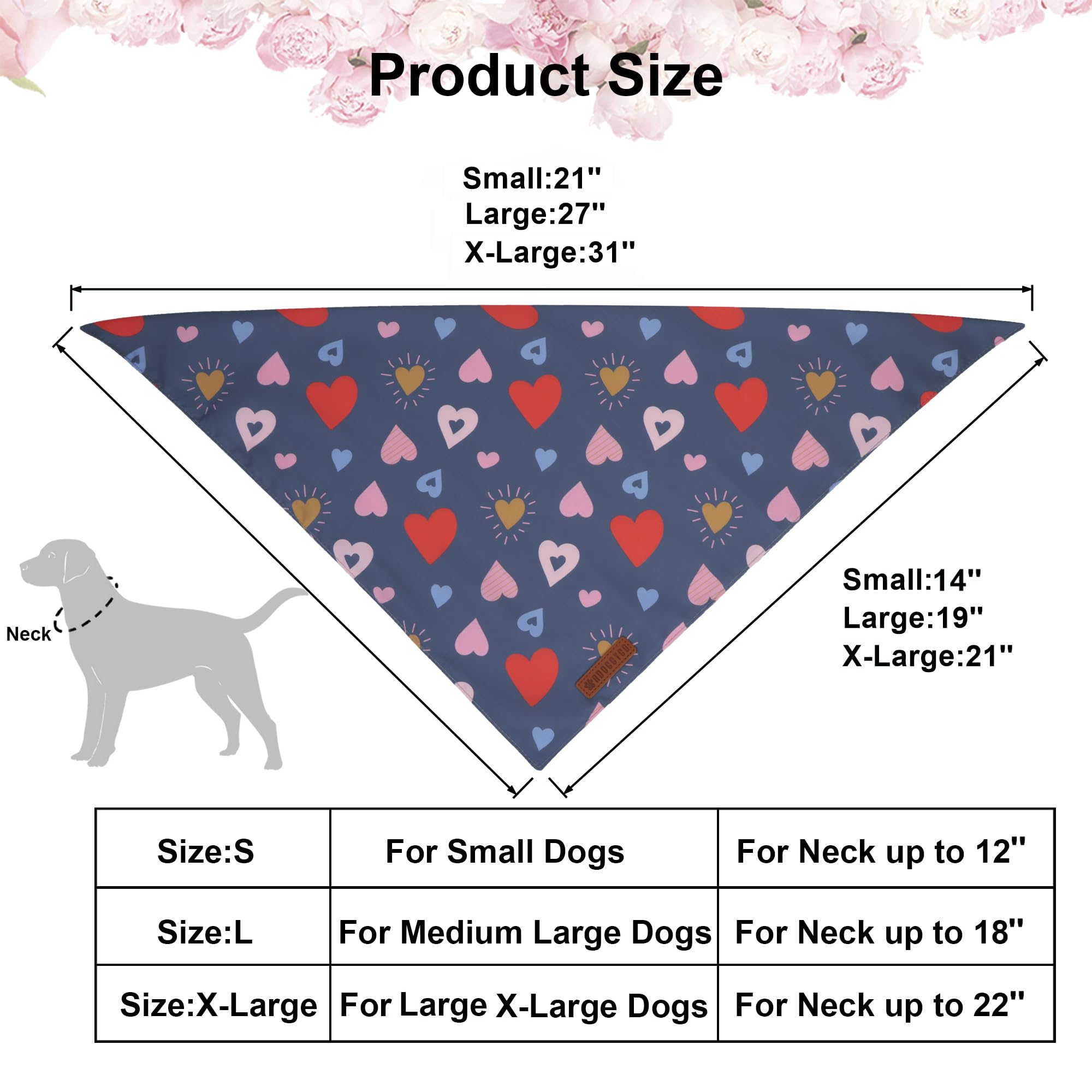 ADOGGYGO Valentine Dog Bandana, Colorful Heart Pet Scarf, Multi Size Offered, White Blue Valentine Heart Bandanas for Large and