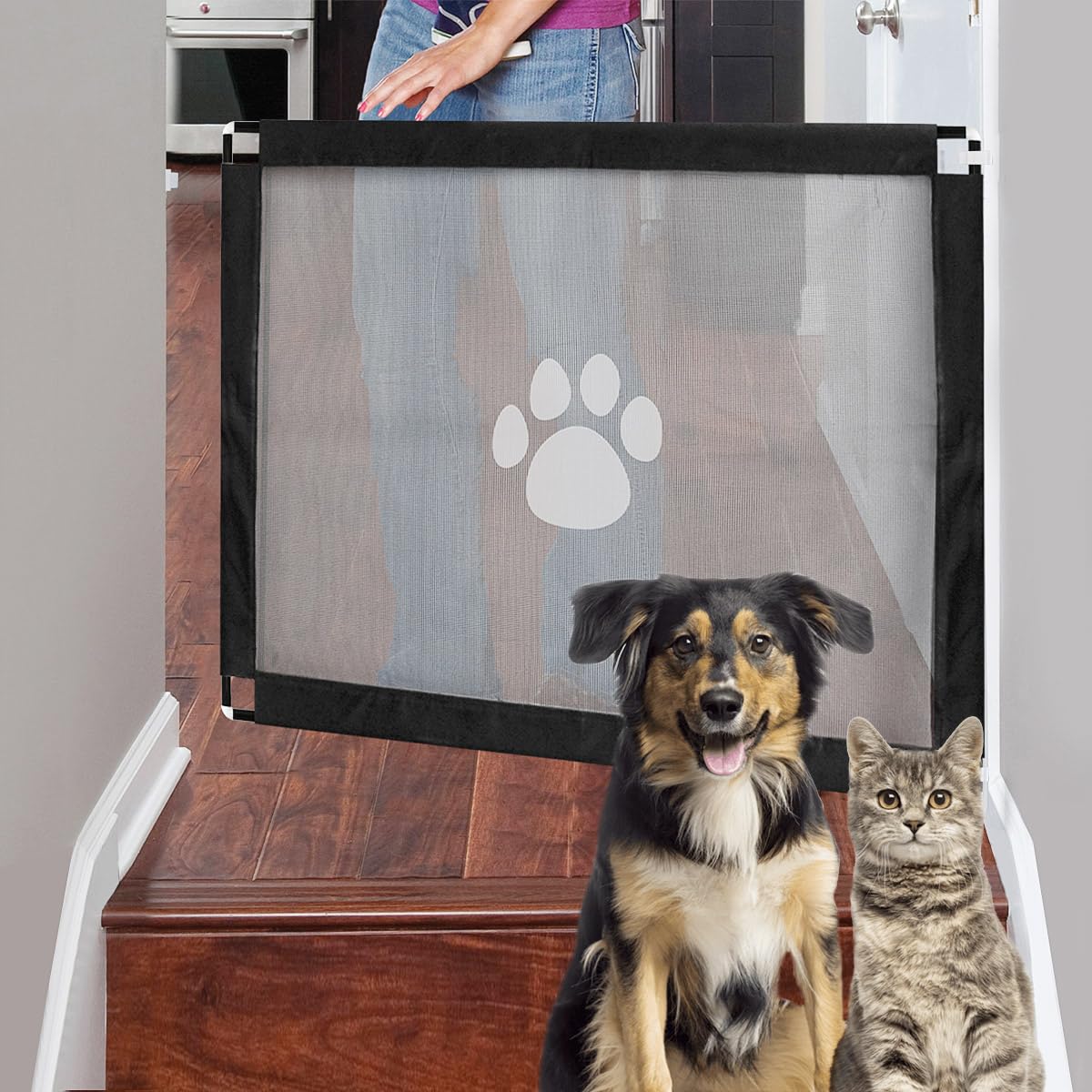 Namsan Dog Gate For Stairs, 39.3' X 31.5', Magic Dog Gate Indoor Doorway, Safety Dog Blocker Gate For Dogs Cats, Self-Assembly Pet Mesh Gate For Hallways