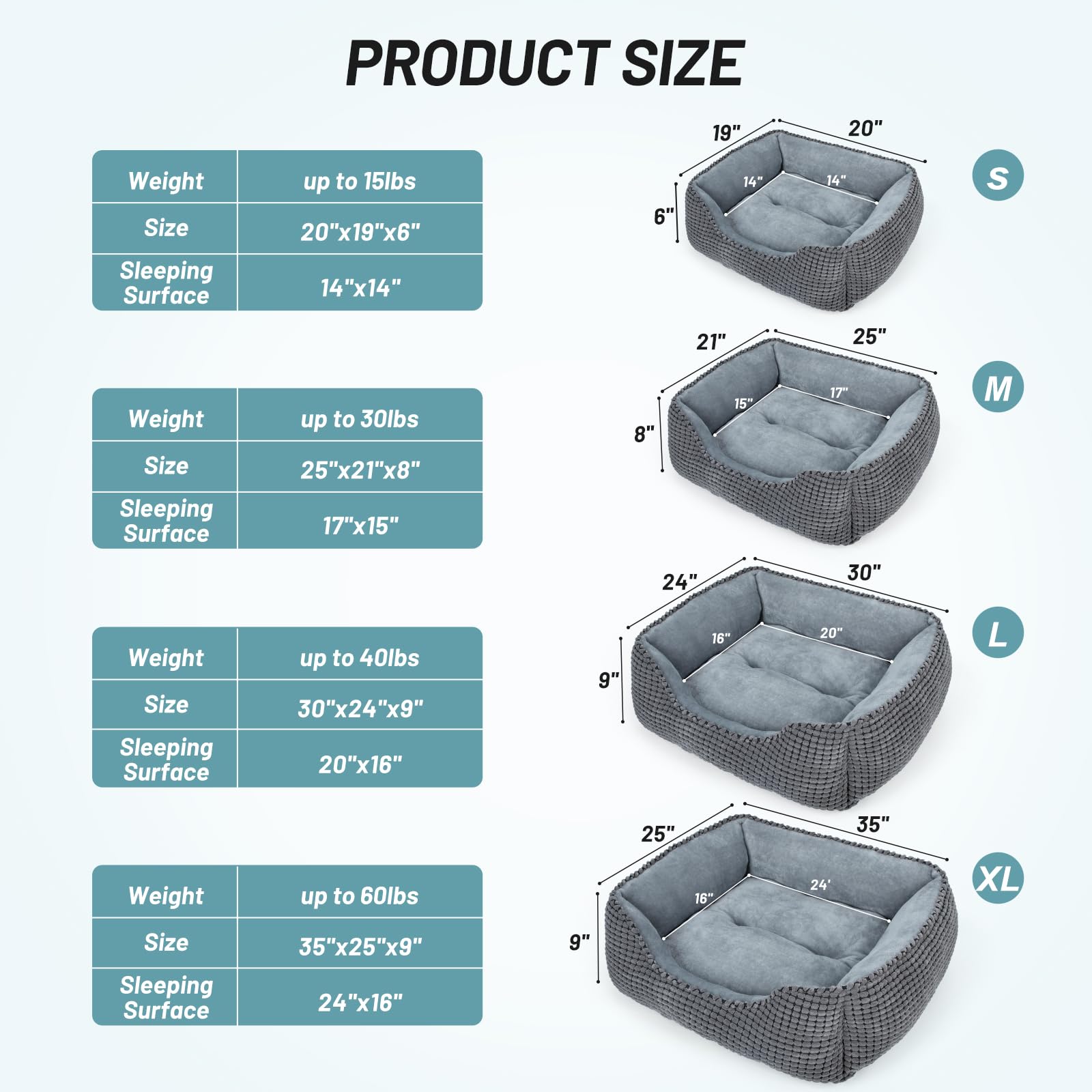 Mixjoy Dog Bed For Large Medium Small Dogs, Rectangle Washable Sleeping Puppy Bed, Orthopedic Pet Sofa Bed, Soft Calming Cat Bed