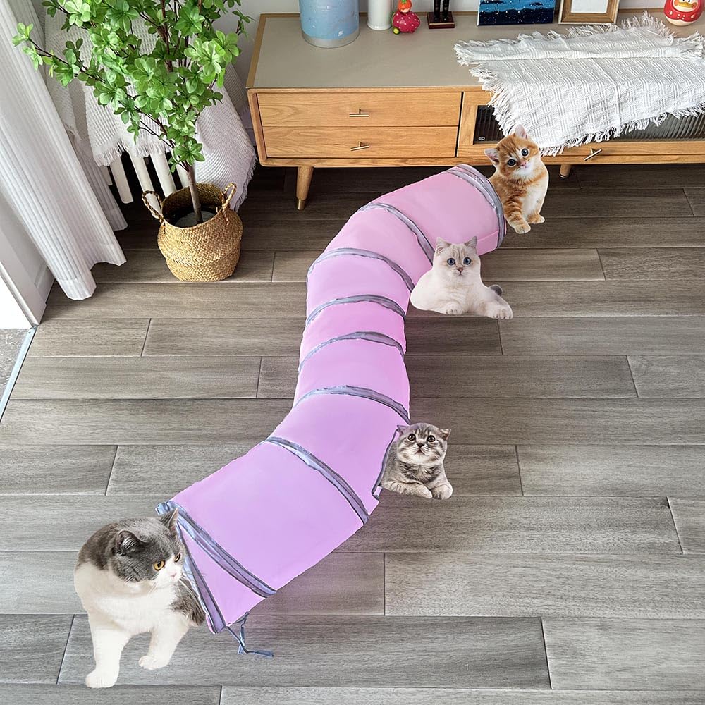 Mabaytir Collapsible Cat Tunnel For Indoor Cats 2 Way Pink, Portable Play Tube With Peepholes, Perfect For Kittens, Rabbit & Sma