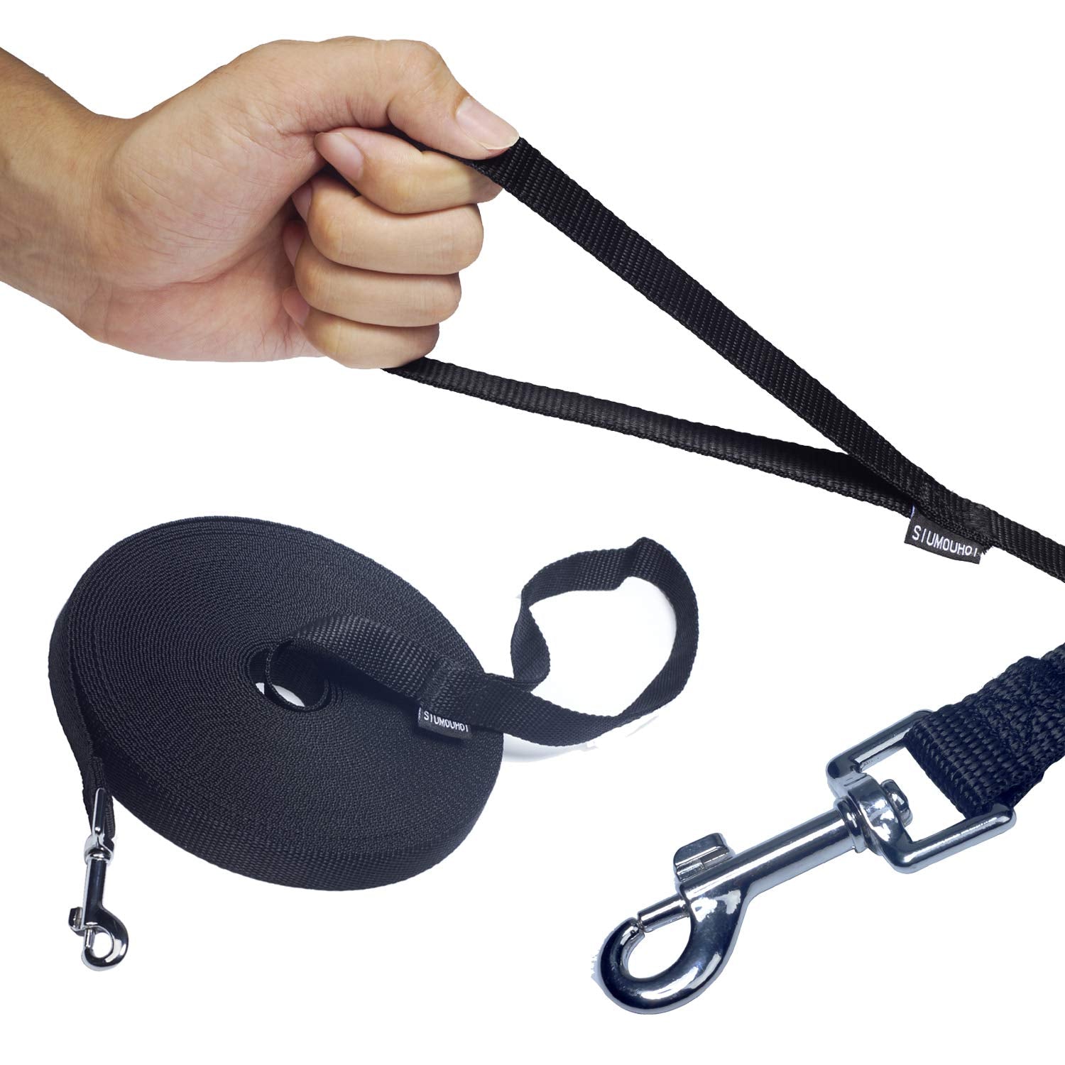 Siumouhoi Dog/Puppy Obedience Recall Training Agility Lead - 15Ft 20Ft 30Ft 40Ft 50Ft Training Leash - Great For Play, Camping, Or Backyard - Black 15Ft (15Feet, Black)