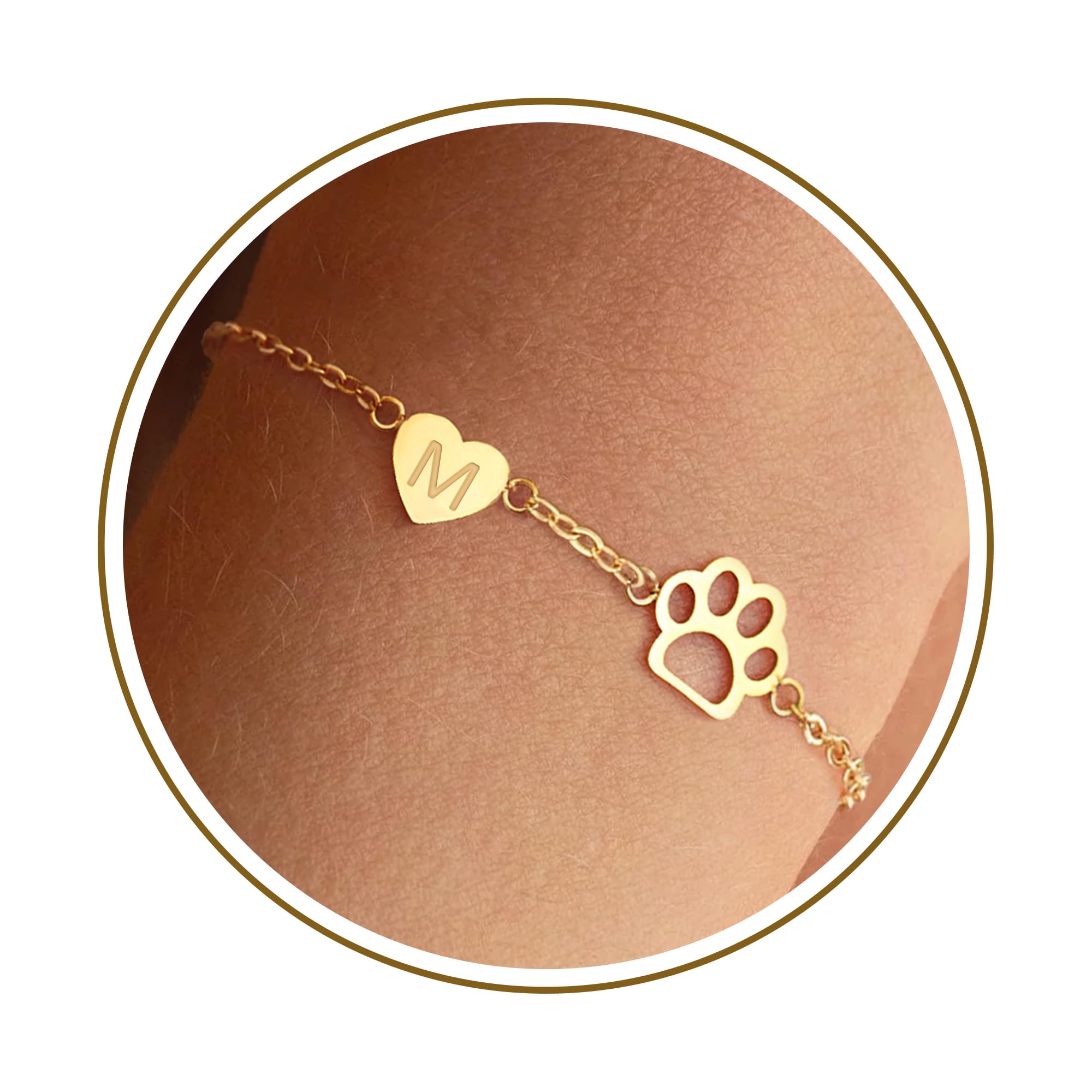 Dog Mom Gifts M Initial Bracelets For Women With Dog Paw Memorial Gift For Dogs Lover Christmas For Adults Women Pet Paw Heart D