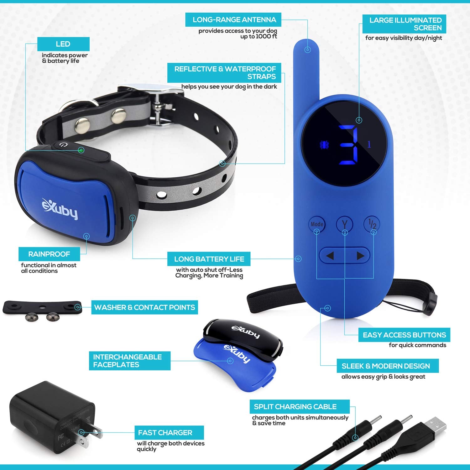 eXuby Vibrating Dog Collar - No Shock Training Collar for Small Dogs (5-15 lbs) - Blue - 1,000 FT Range - Long Lasting Battery Life