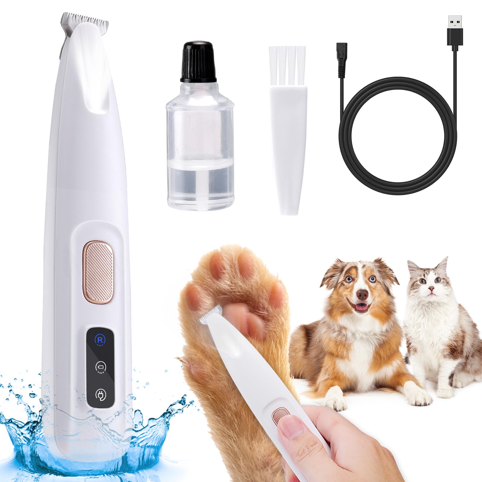Aiersa Pet Micro Precision Trimmer, Led Lighted Dog Paw Trimmer, Quiet & Waterproof, Electric Paw Clippers For Large/Small Dogs 
