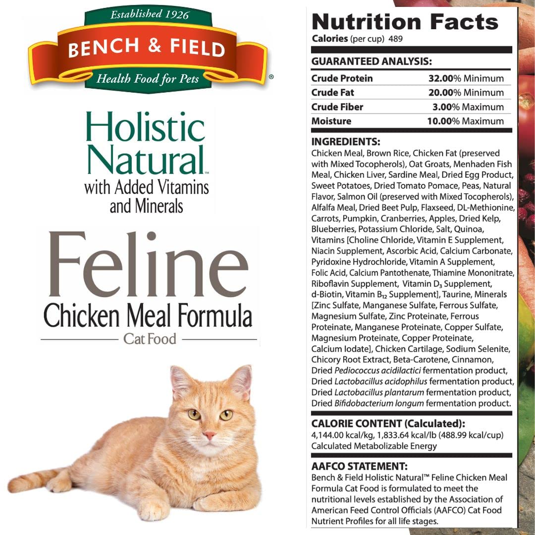 Bench & Field Holistic Natural Premium Adult Dry Cat Food, Chicken Meal and Brown Rice Recipe 3 lb Bag (Pack of 1)