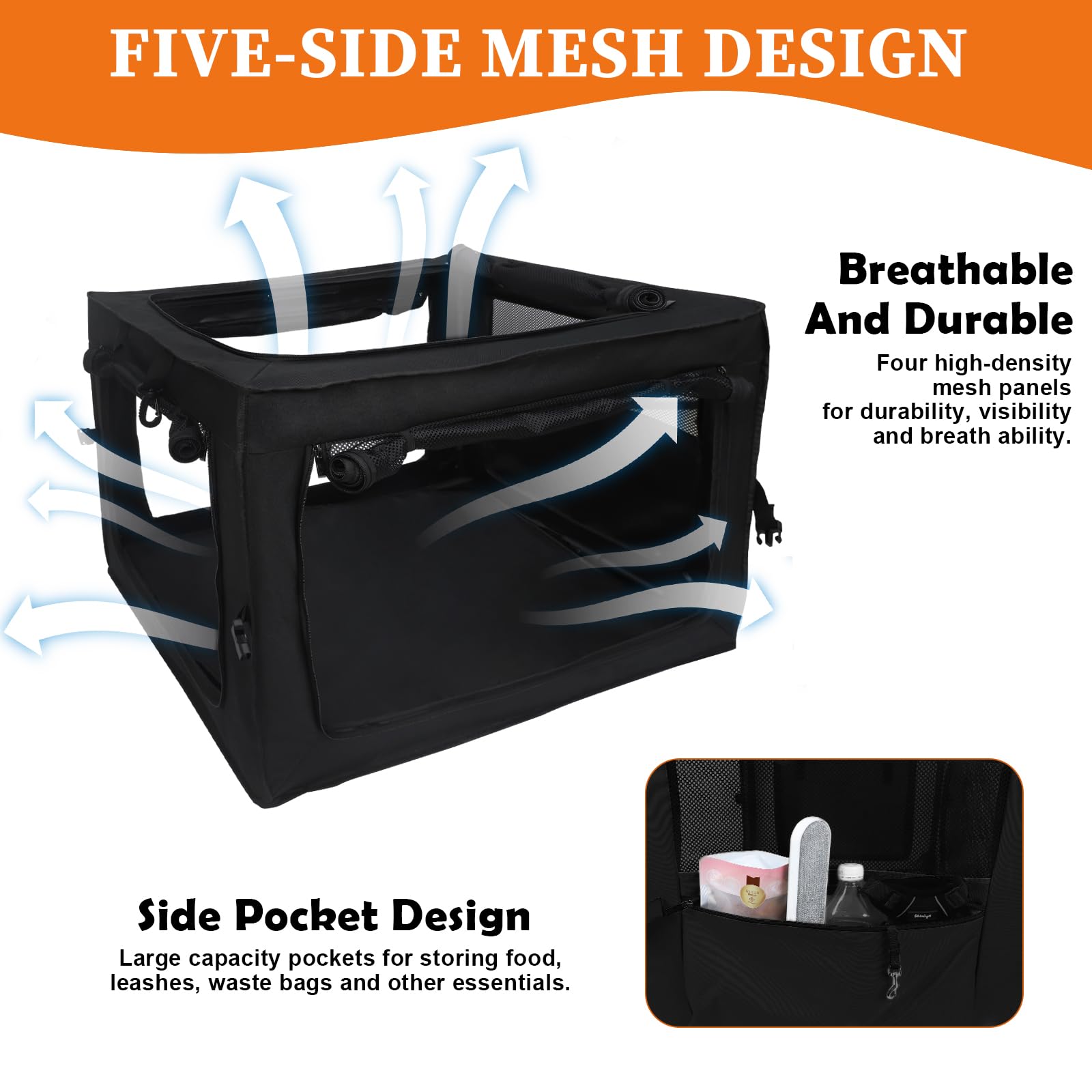 Wdmiya Dog Crates For Medium & Large Dogs, 36 Inch Portable Travel Dog Crate With Chew Proof Mesh, Soft Collapsible Dog Crate Wi