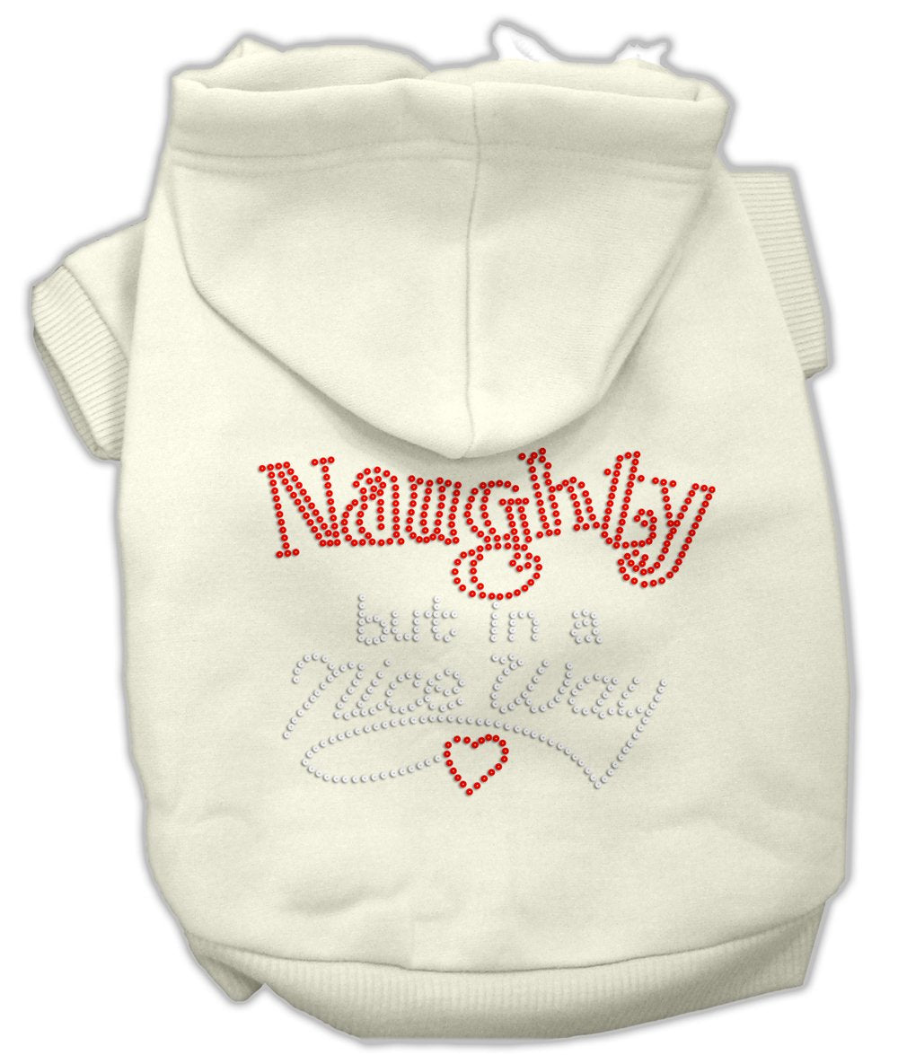 Christmas Rhinestone Pet, Dog & Cat Hoodie, &quot;Naughty, But In A Nice Way&quot; Cream MD (6-10 lbs.)