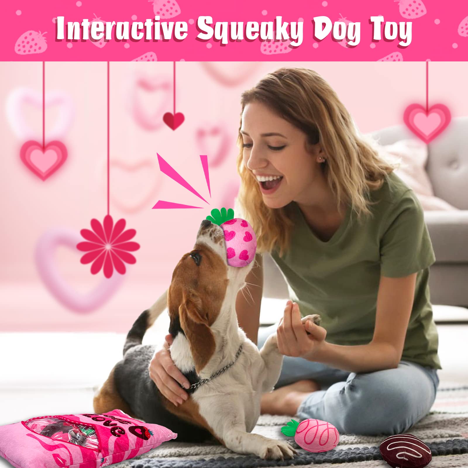Lepawit Valentine 's Day Dog Toys, Squeaky Hide and Seek Dog Toy, Interactive Puzzle Dog Toys for Boredom and Stimulation, Valen
