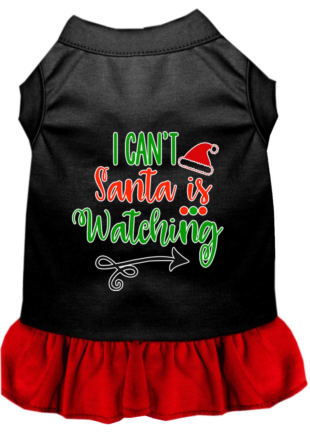Christmas Pet Dog & Cat Dress Screen Printed, &quot;I Can't, Santa Is Watching&quot; Black W/Red 3XL (25-35 lbs.)