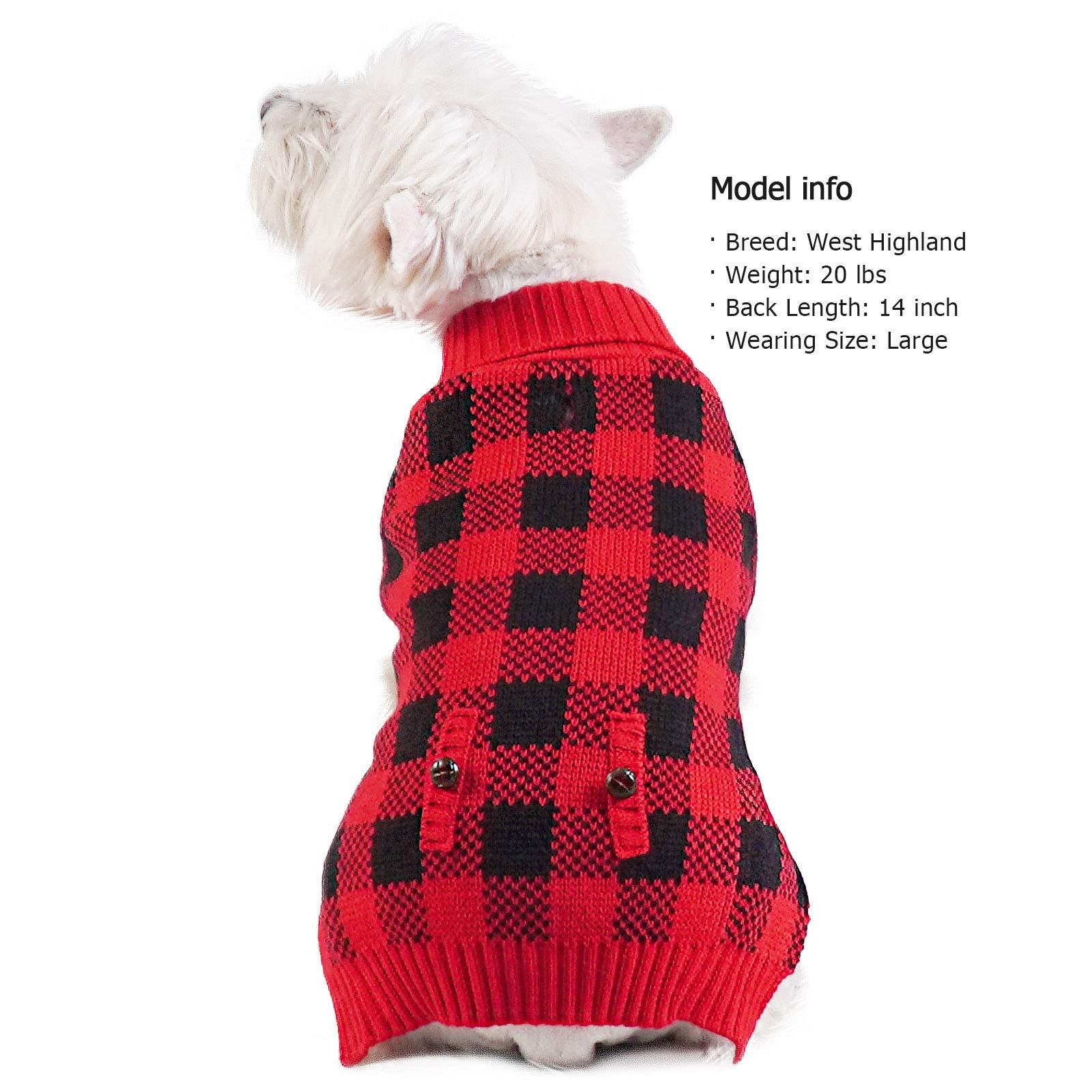 Kyeese Christmas Dog Sweater For Small Dogs Buffalo Check With Leash Hole Turtleneck Dog Cable Knit Dogs Sweaters Pullover For C