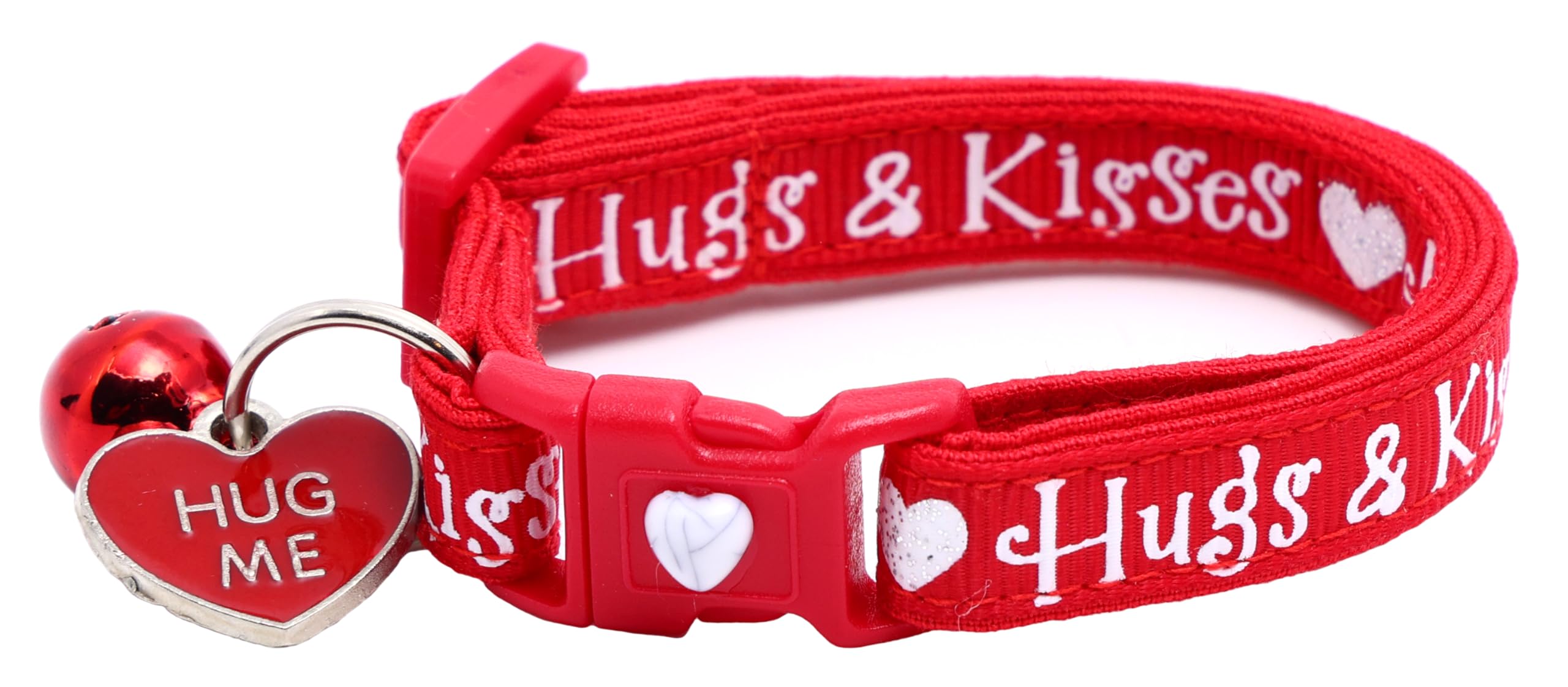 Valentines Day Cat Collar With Bell | Safety Breakaway Collar | Adjustable Large Size Or Kitten Collar (Hugs & Kisses, Small(10L