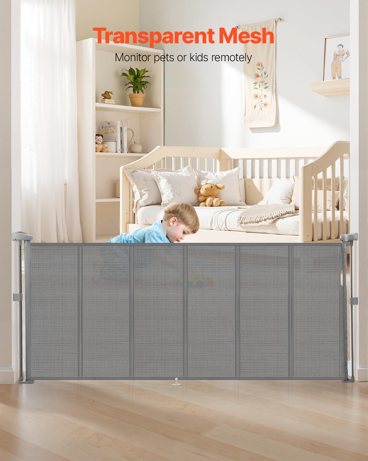 VEVOR Retractable Baby Gate, 34 inch Tall, Extends up to 71 inch Wide, Retractable Gate for Kids or Pets, Mesh Material, Easy to