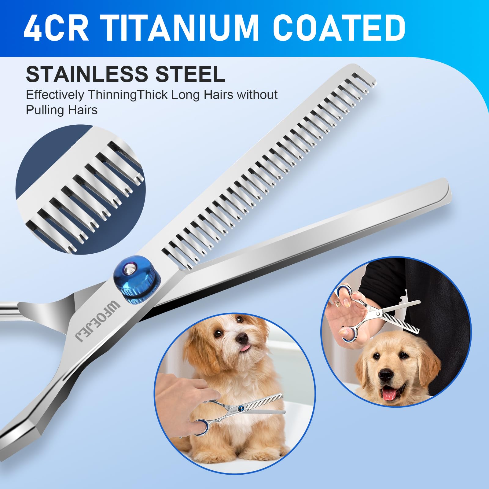 WFOEJEJ Professional 3 in 1 Dog Grooming Scissors Kit with Safety Round Tips, Sharp and Durable Pet Grooming Shears for Dogs and