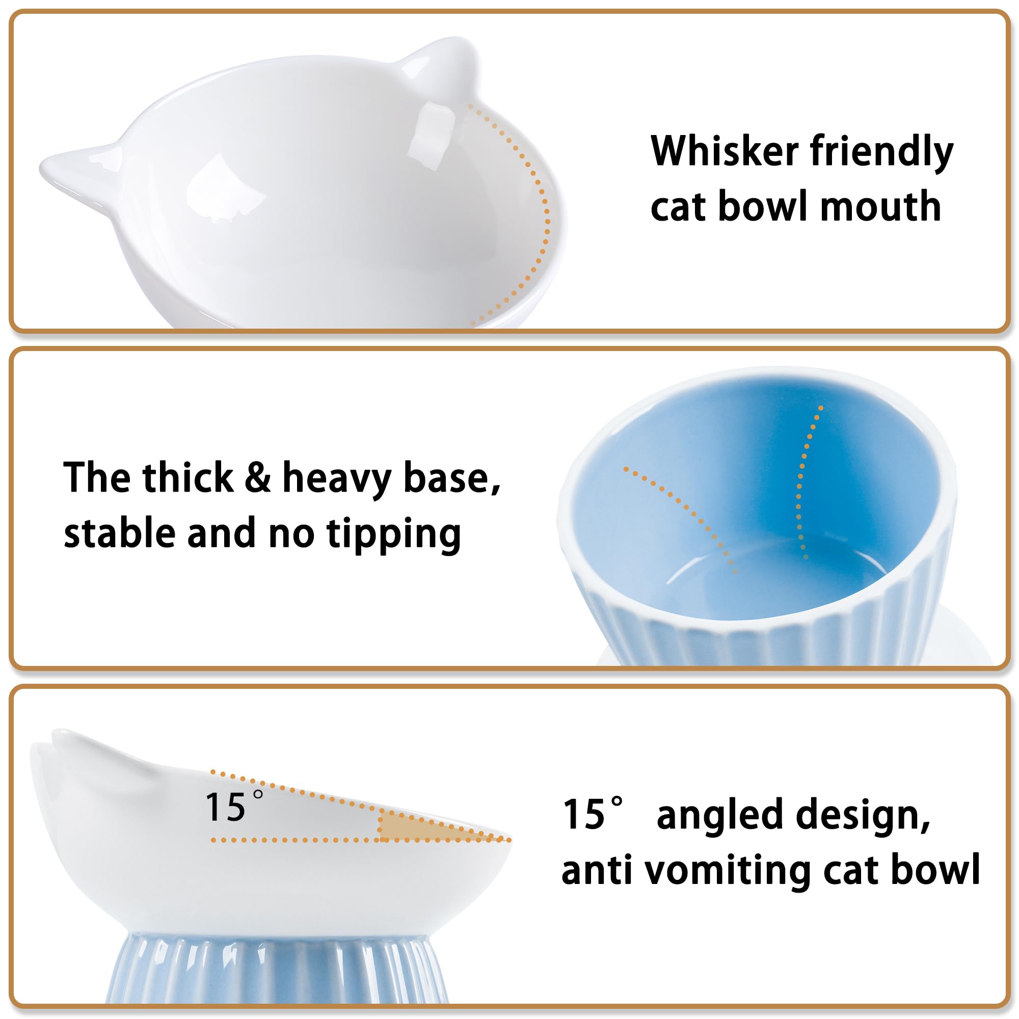Wellbro Ceramic Raised Cat Bowl,Tilted Raised Cat Bowl Anti Vomit Cat Bowls For Indoor Cats Whisker Friendly Pet Feeder For Cats