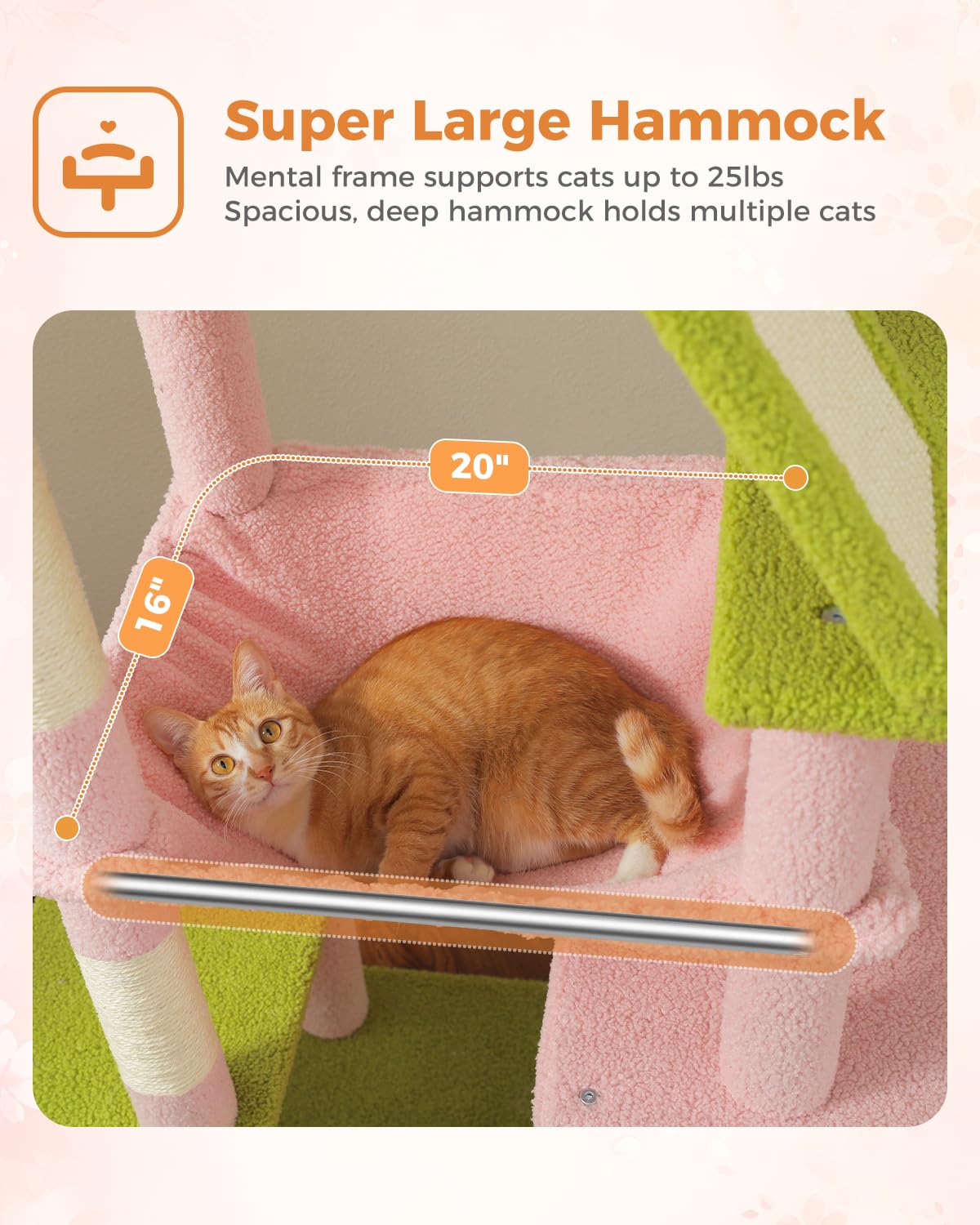 Muttros Pink 71'' Tall Cat Tree For Large Cat 20 Lbs With Super Large Hammock, Heavy Duty Cat Tower With 4 Sisal Scratching Post