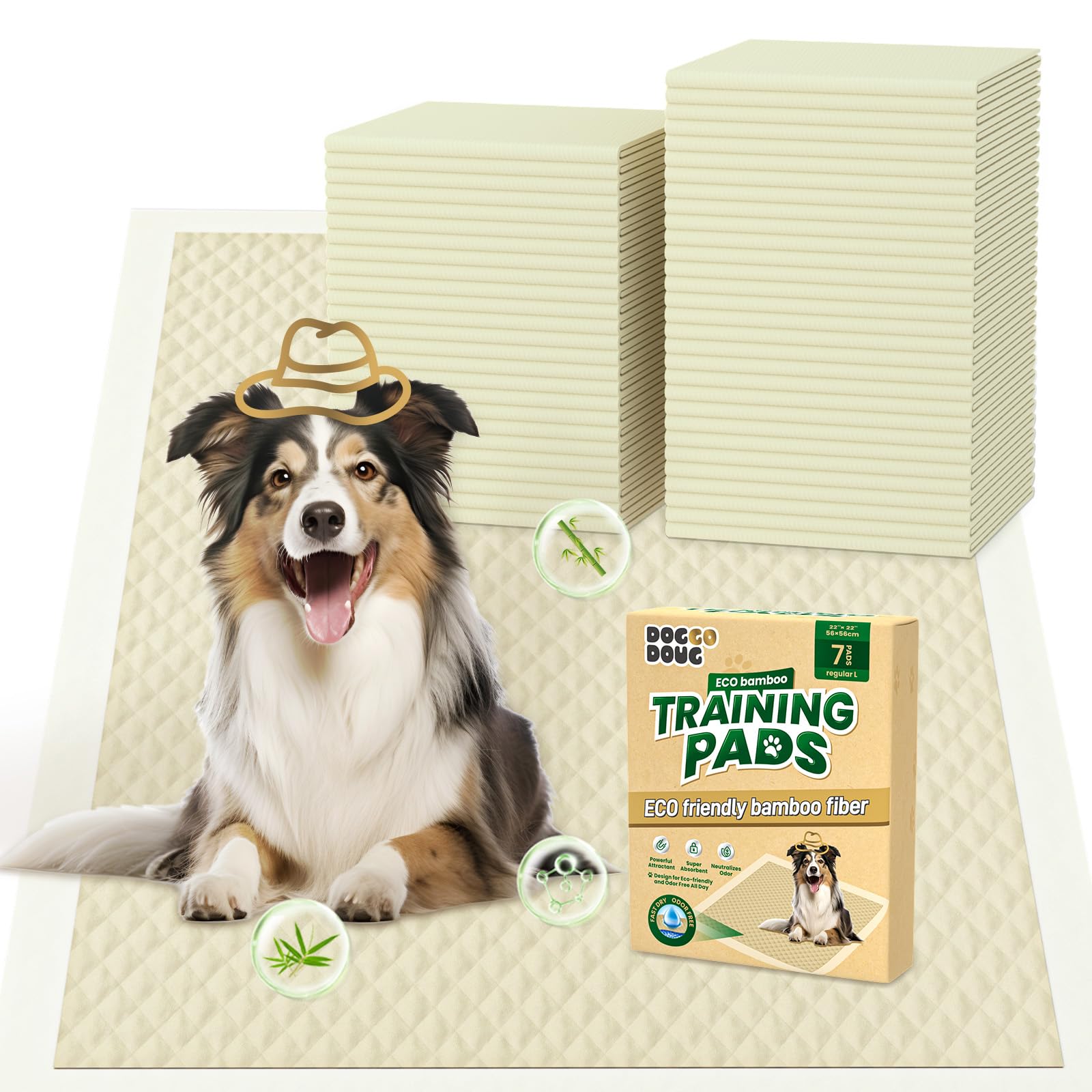 DOGGO DOUG Puppy Pads 7 Count Small 22x22in Bamboo Training Pads Deodorizing Leakproof Quick Drying Dog Pee Pads Super Absorbent