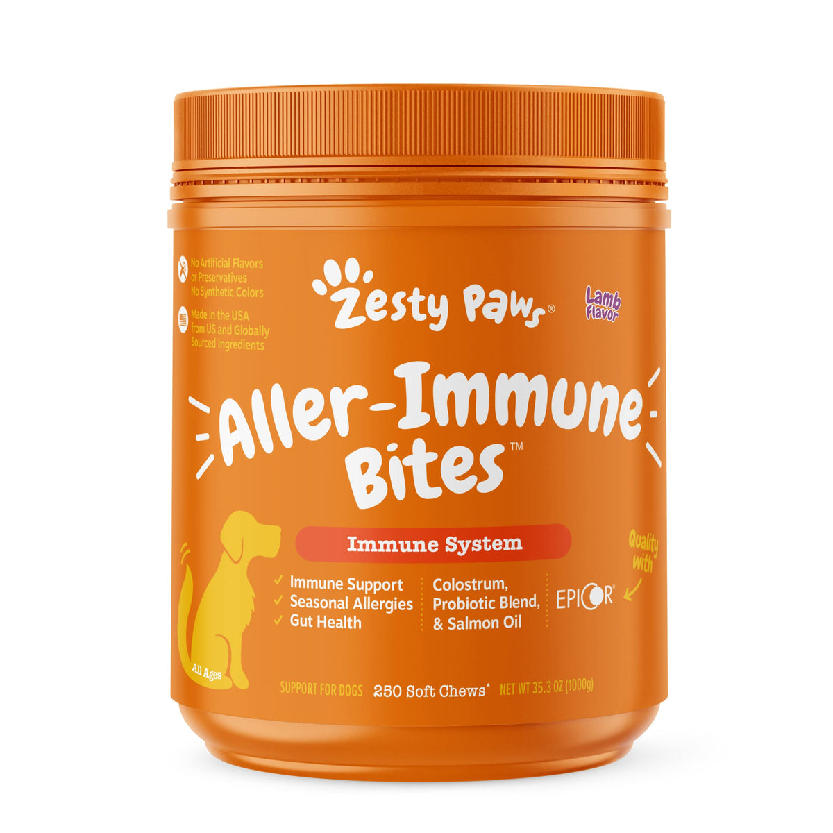 Zesty Paws Allergy Immune Supplement For Dogs Lamb- With Omega 3 Wild Alaskan Salmon Fish Oil And Epicor Digestive Prebiotics An